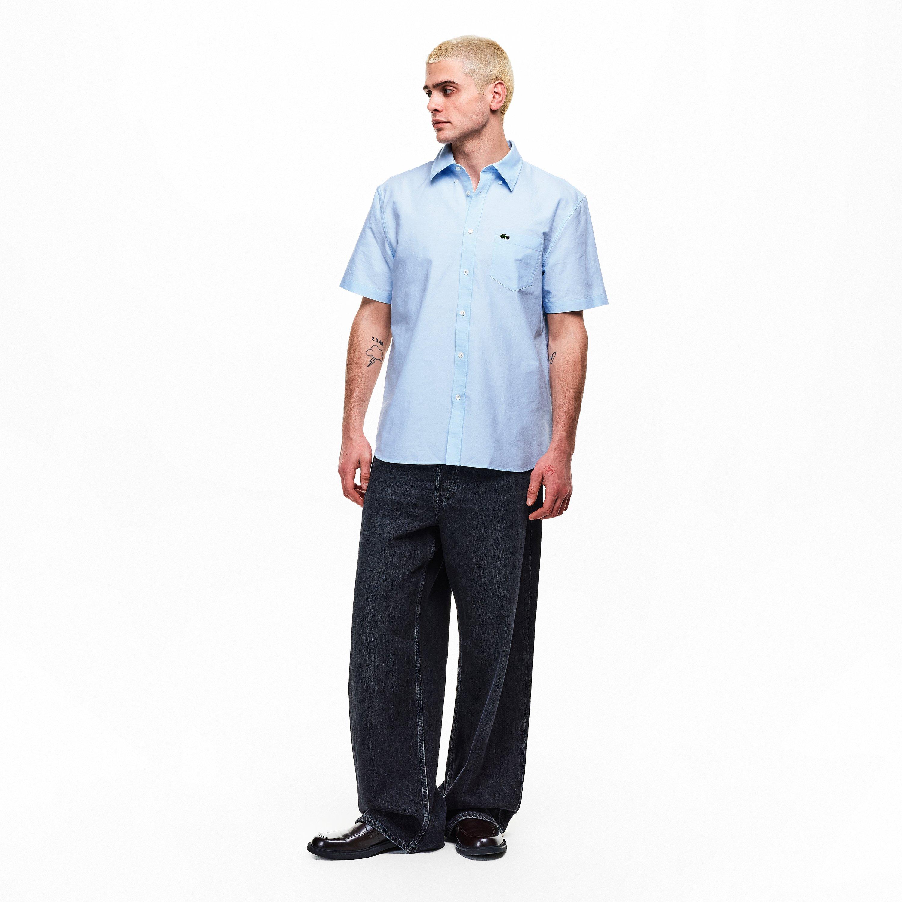 Blue F6Z - Lacoste - Short Sleeve Oxford Shirt Mens - 5