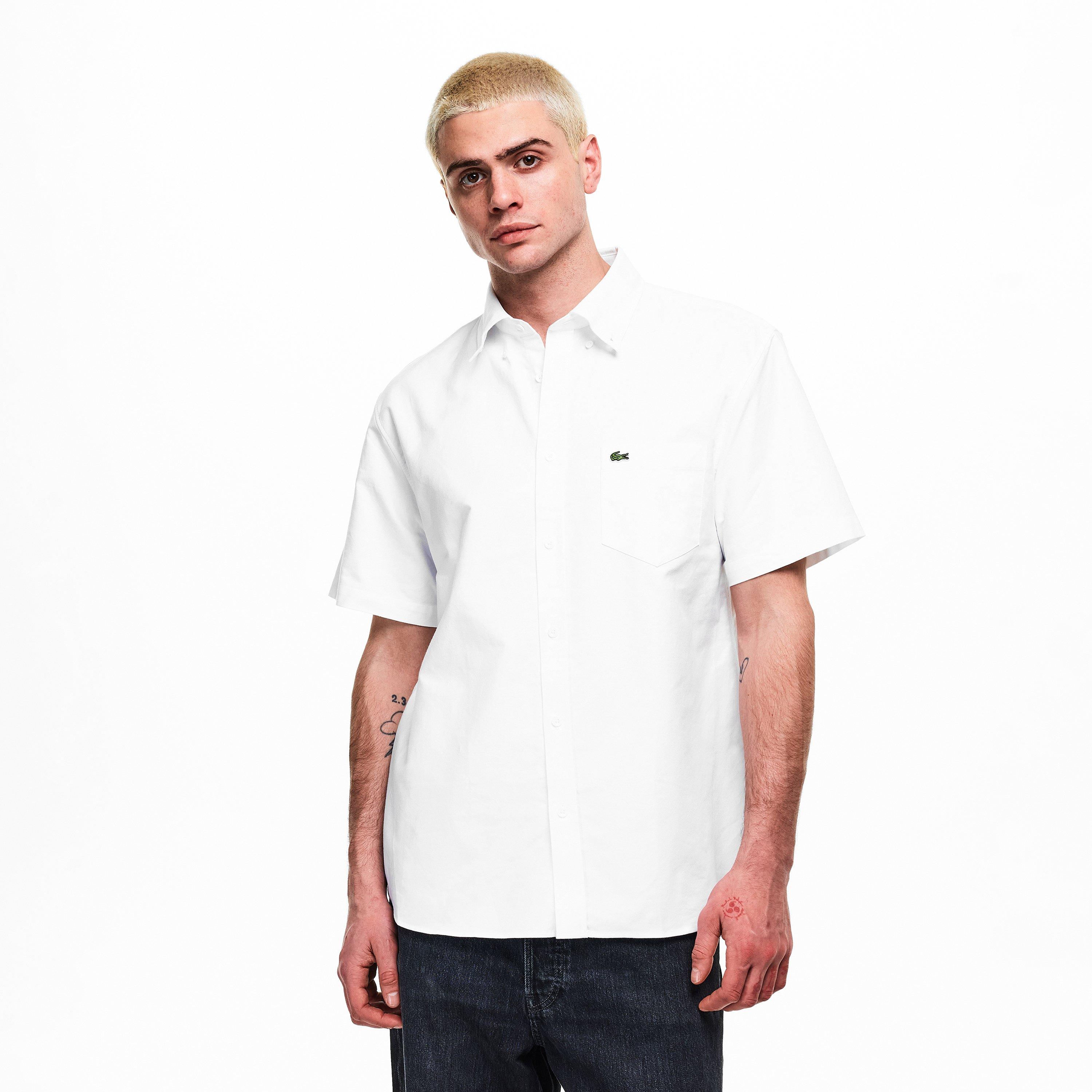 White 001 - Lacoste - Short Sleeve Oxford Shirt Mens - 3