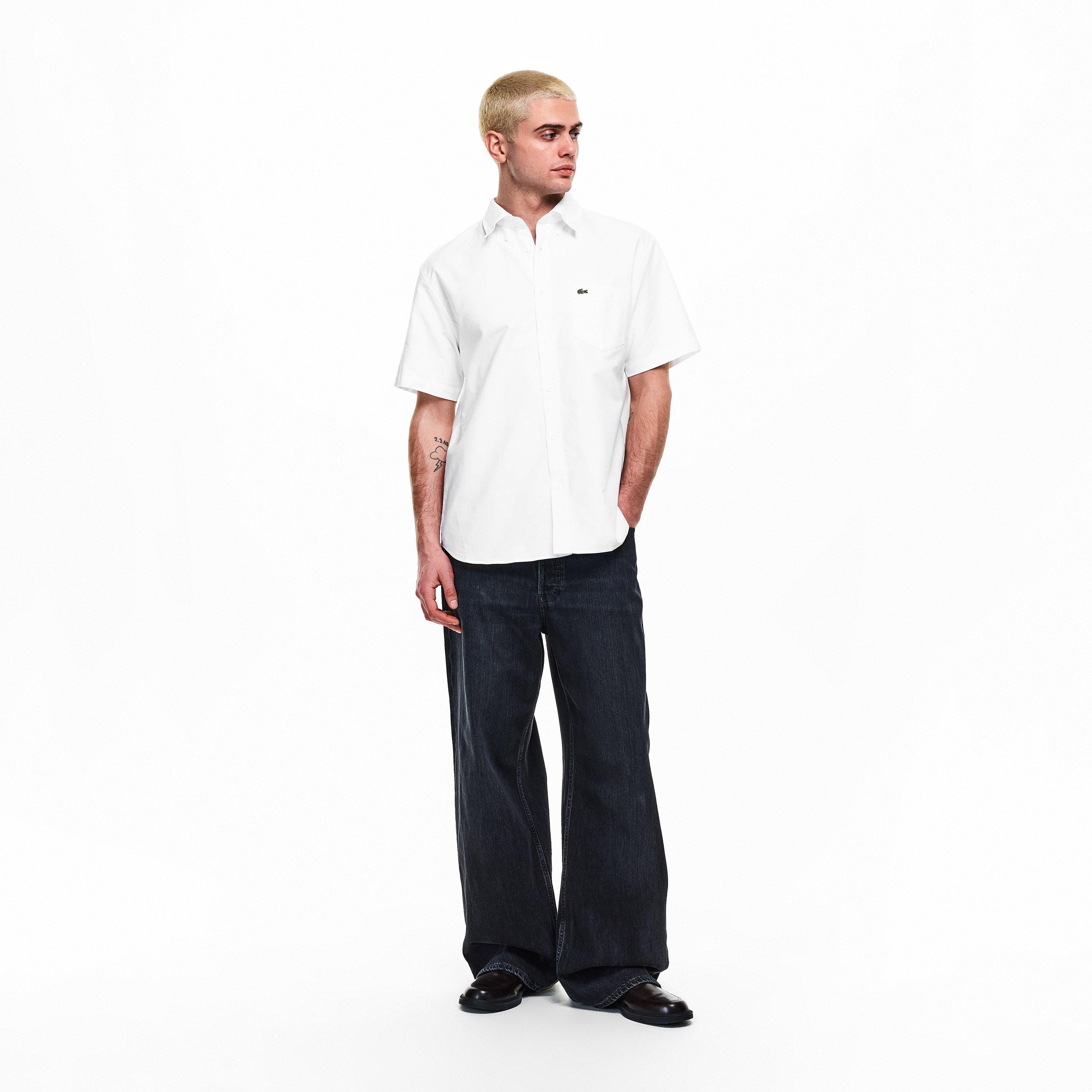 White 001 - Lacoste - Short Sleeve Oxford Shirt Mens - 5