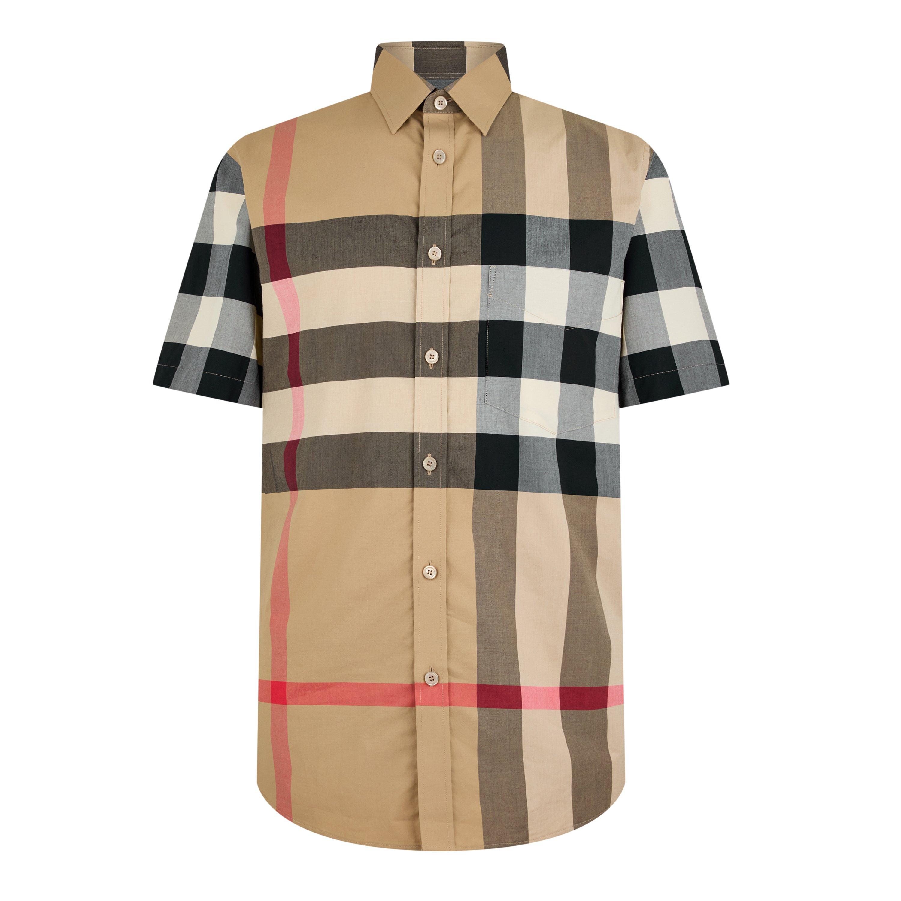 Arc B Chk A7028 - Burberry - Men's Check Cotton Somerton Short Sleeved Shirt - 1