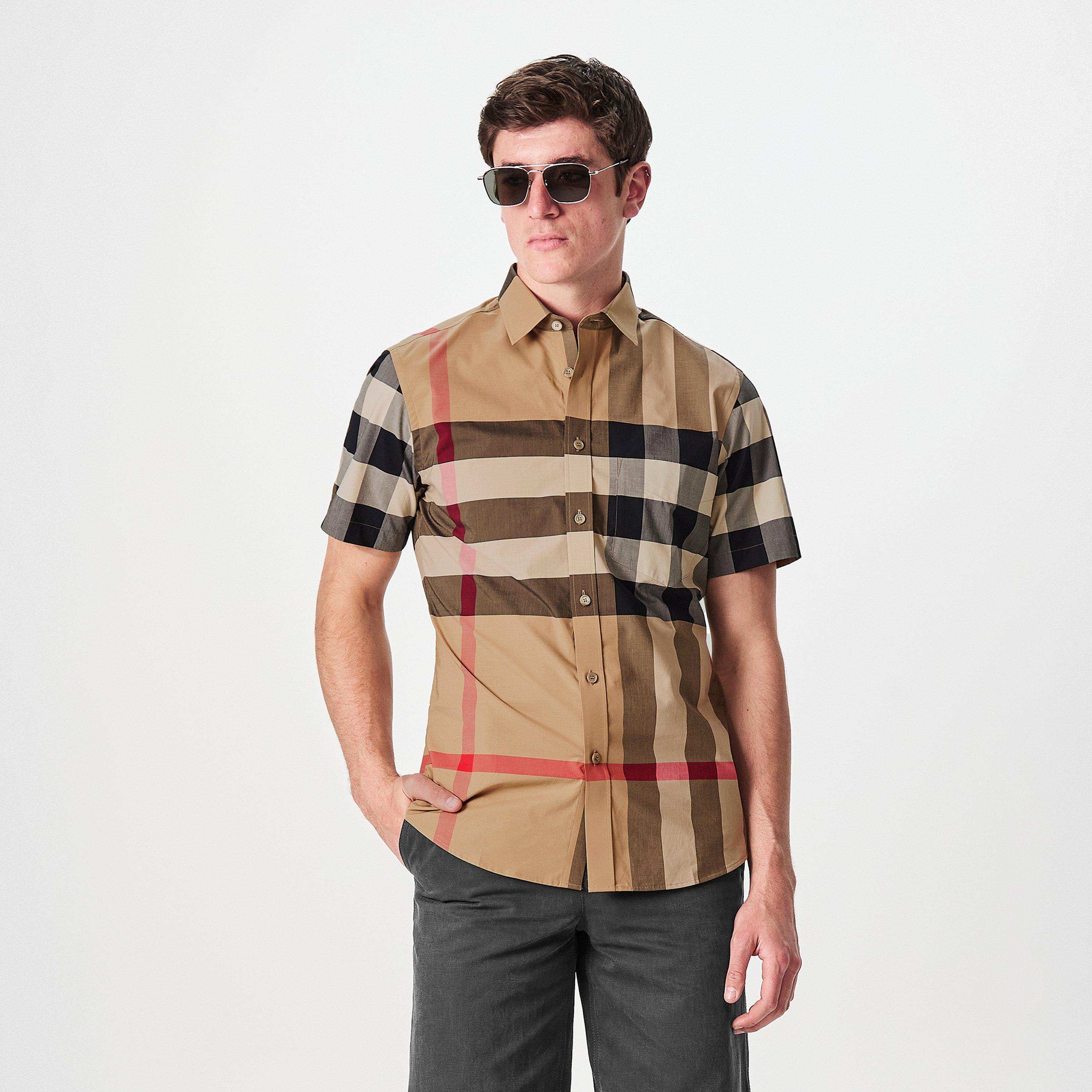 Arc B Chk A7028 - Burberry - Men's Check Cotton Somerton Short Sleeved Shirt - 3