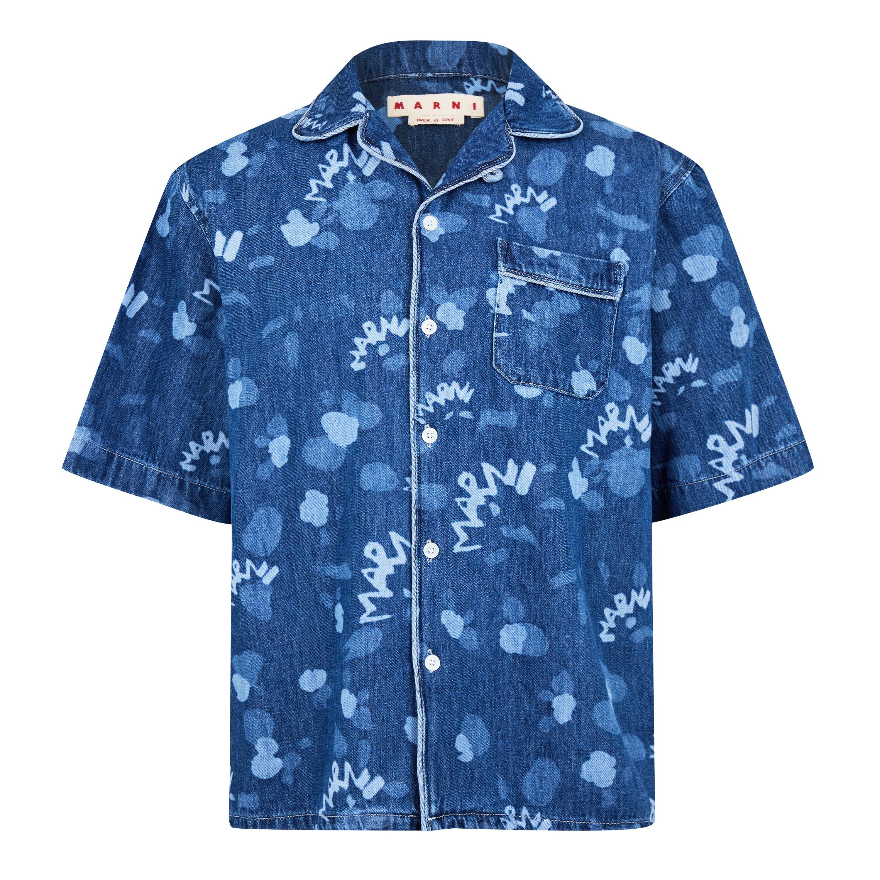 Blue - Marni - Men's Logo Short-Sleeve Patterned Shirt - 5