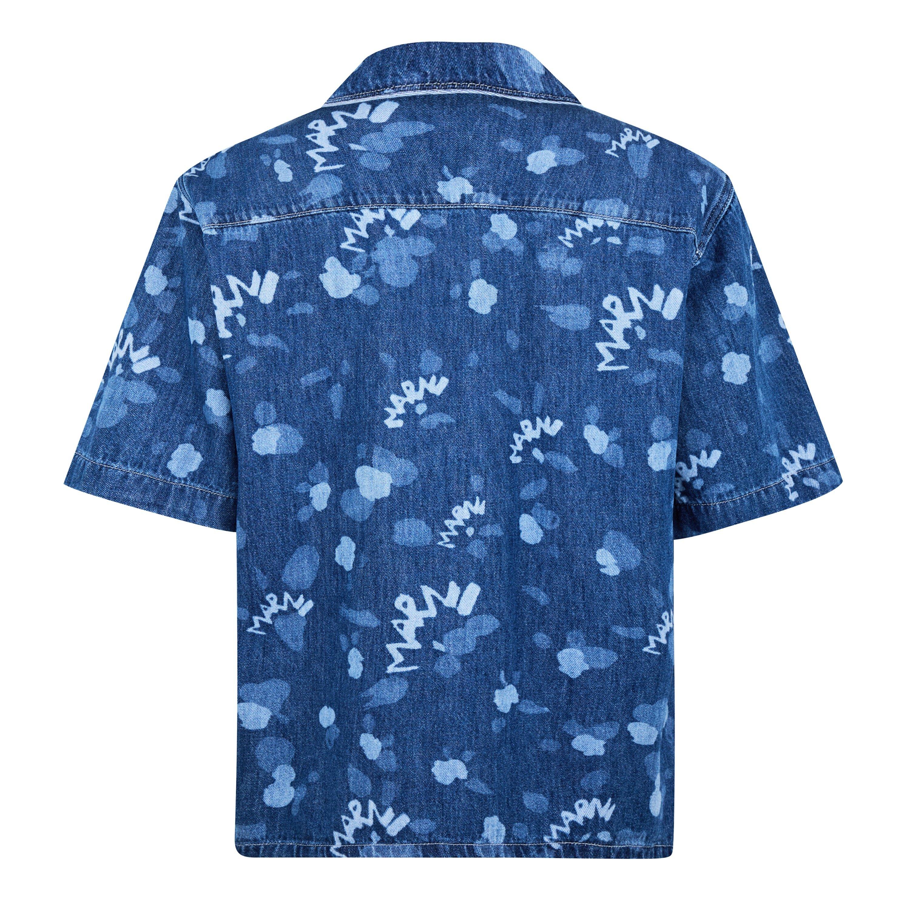 Blue - Marni - Men's Logo Short-Sleeve Patterned Shirt - 6