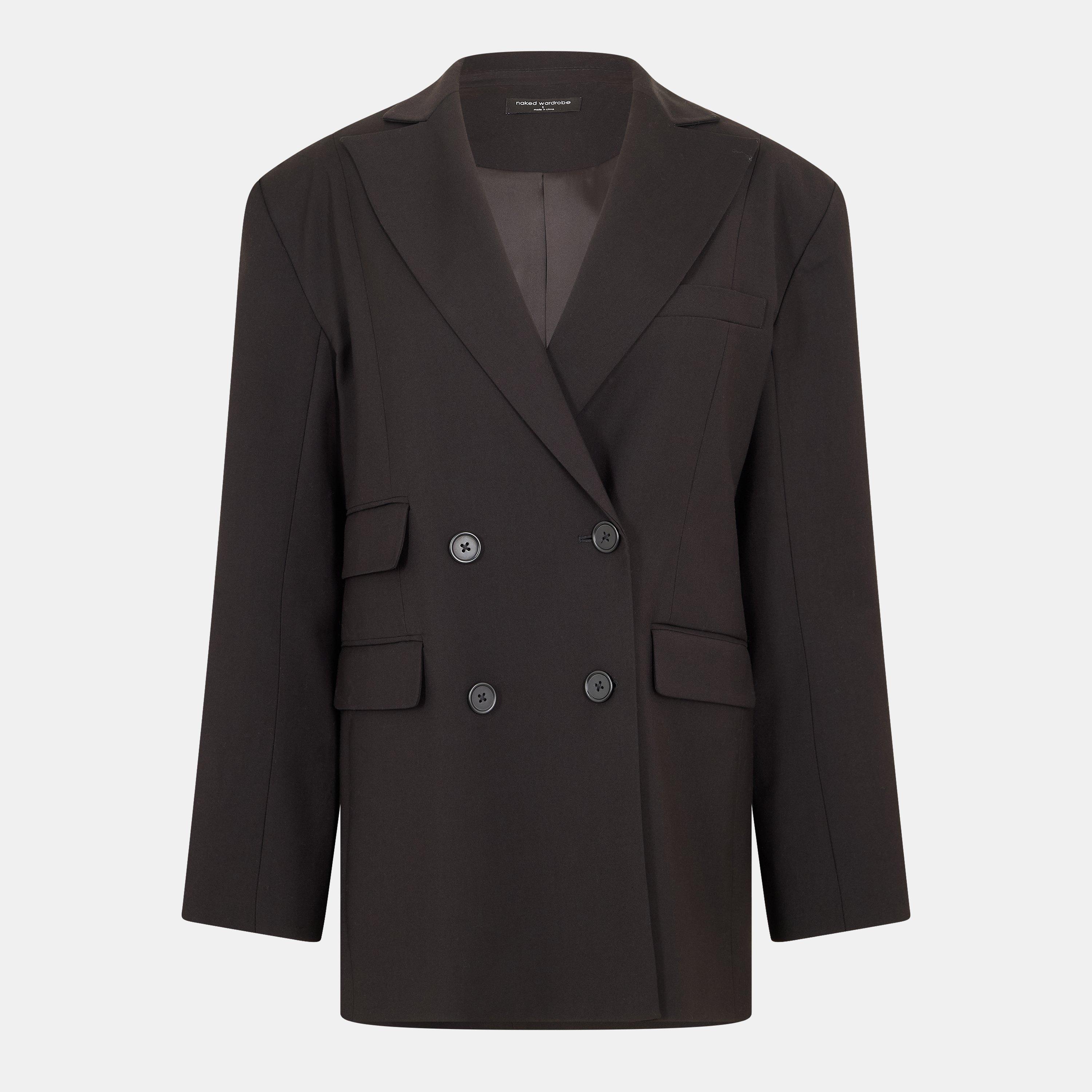 Black - Naked Wardrobe - Women's Boyfriend Oversized Long Sleeve Blazer - 1