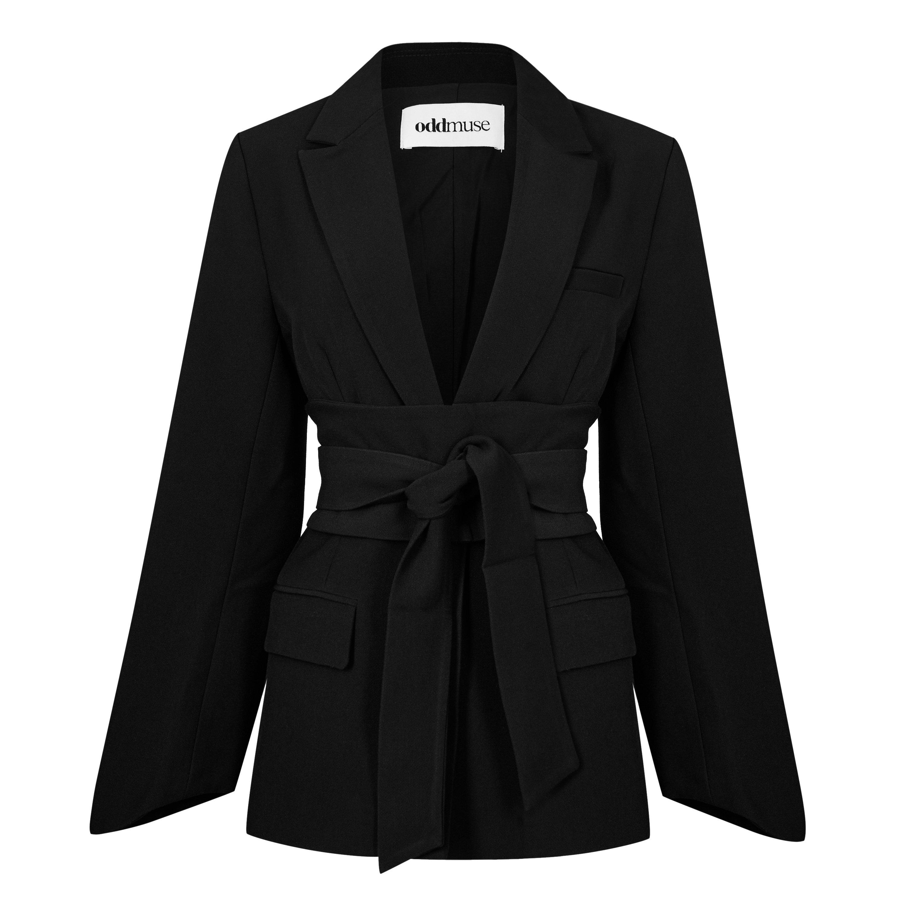 Black - Odd Muse - Women's Belted Long Sleeve Blazer - 7