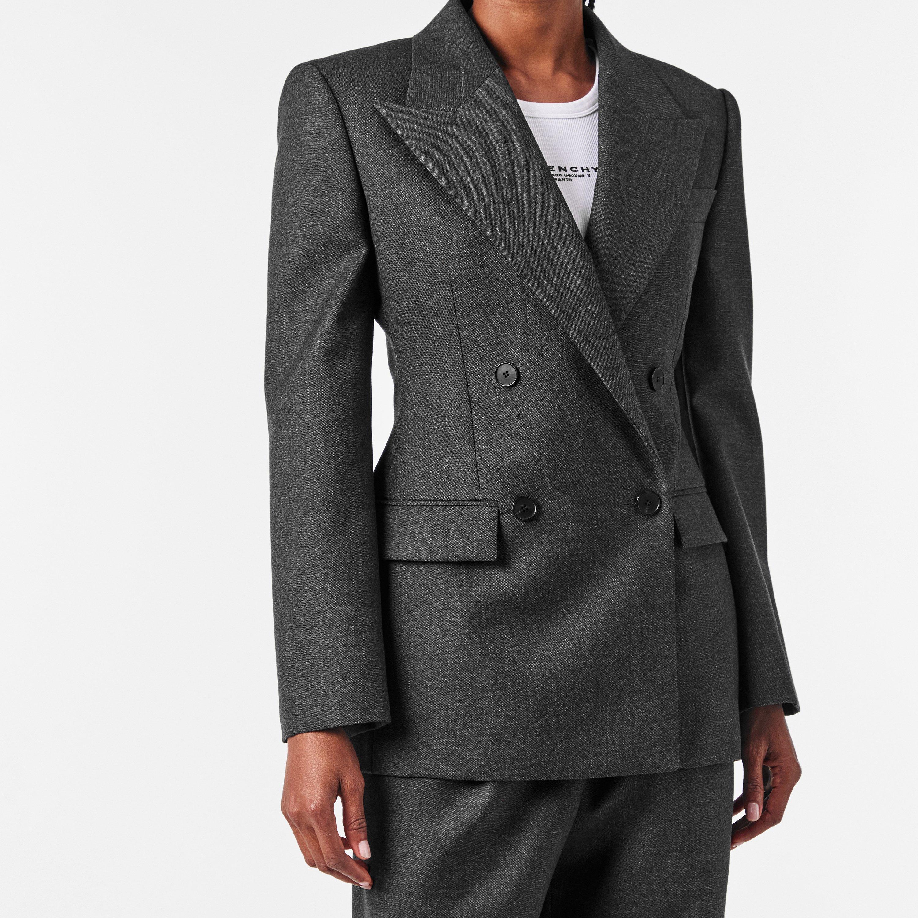 Grey Mix - GIVENCHY - Women's Double Breasted Wool Long Sleeve Blazer - 5