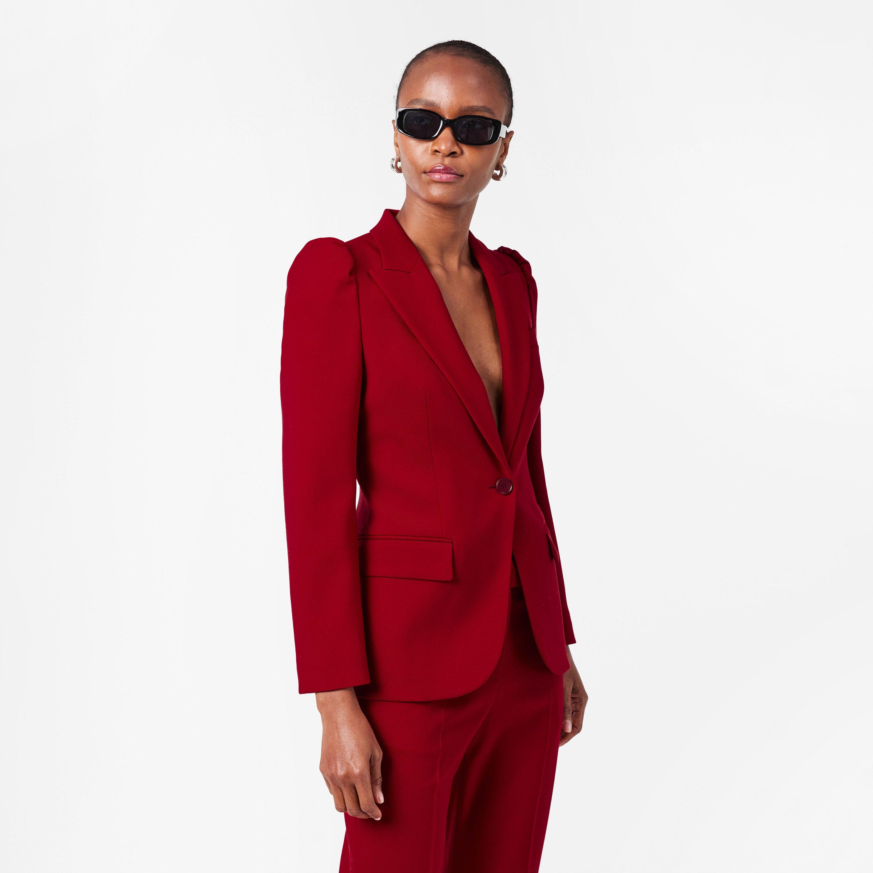 Crimson - Alexander McQueen - Women's Alex Shoulder Structured Shoulder Tailored Fit Blazer - 3