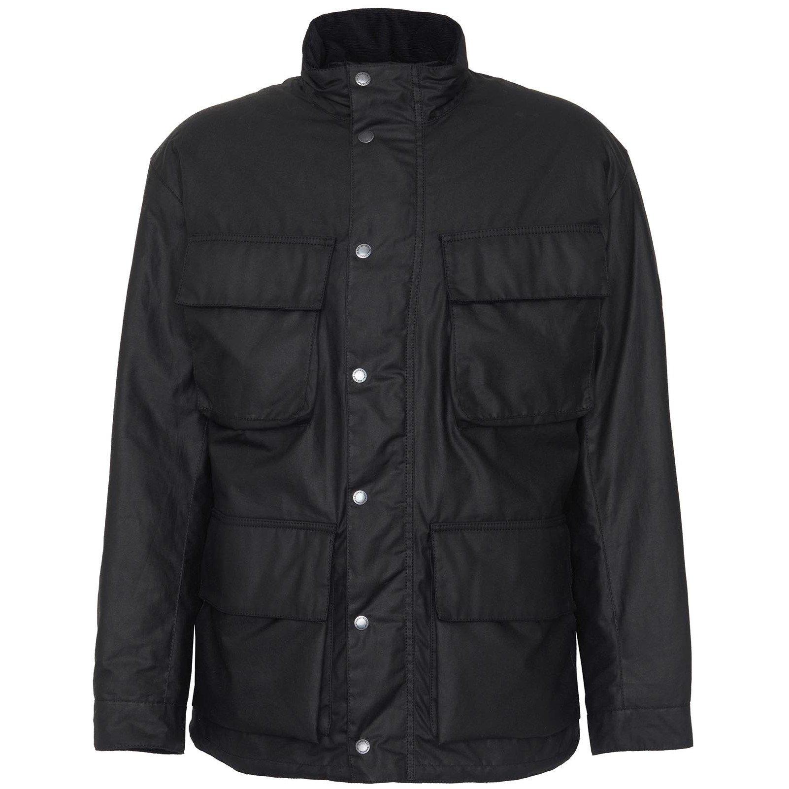 Black BK71 - Barbour International - Men's Brunton Waxed Cotton Stand Collar Wax Jacket - 8
