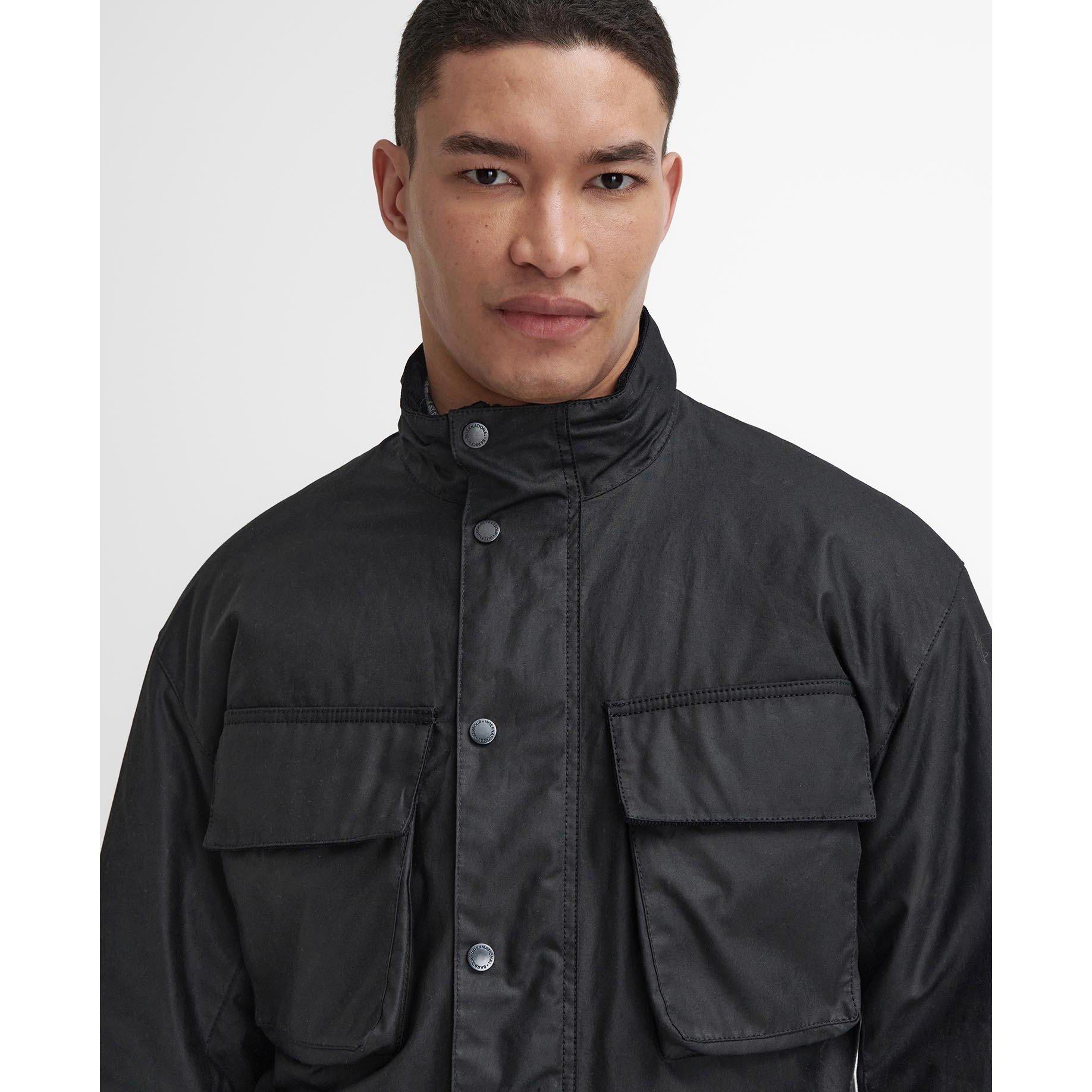 Black BK71 - Barbour International - Men's Brunton Waxed Cotton Stand Collar Wax Jacket - 4