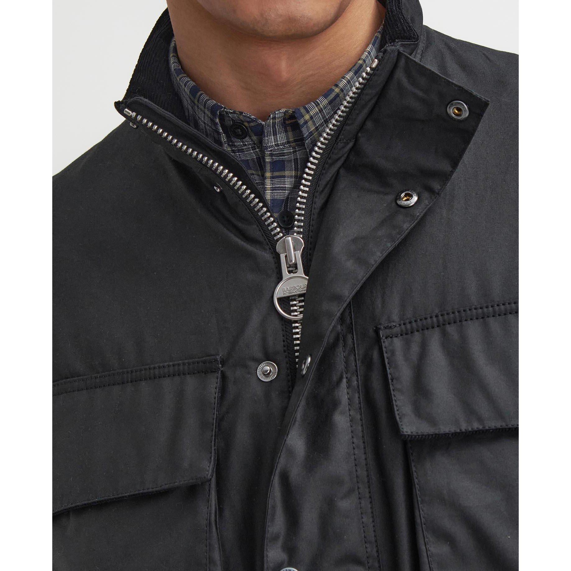 Black BK71 - Barbour International - Men's Brunton Waxed Cotton Stand Collar Wax Jacket - 5