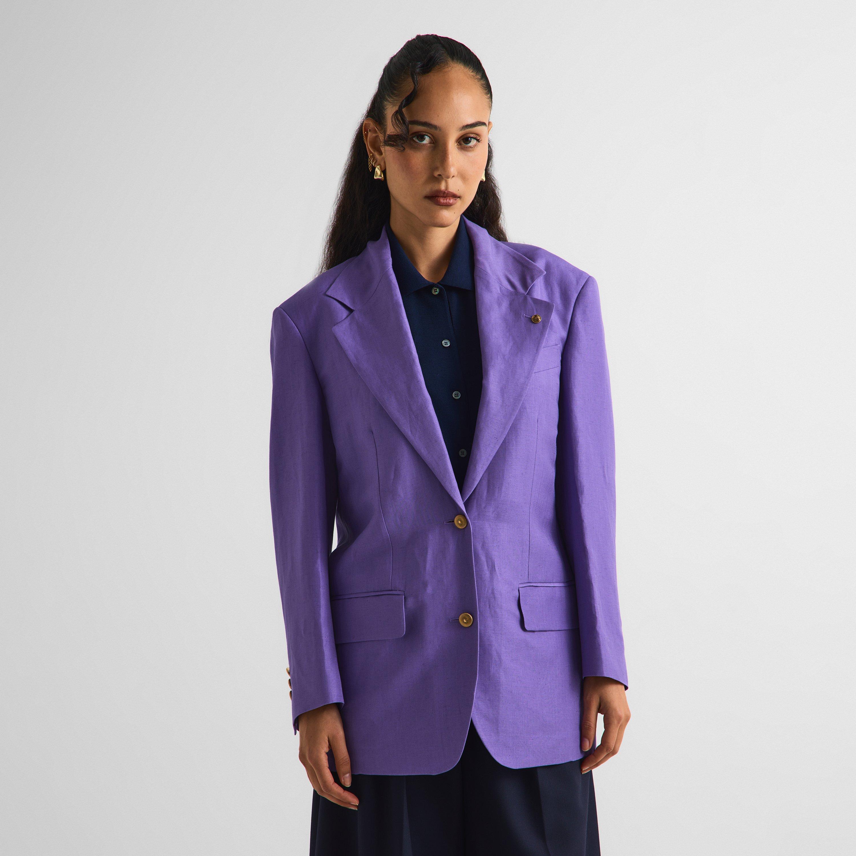 Lilac - Versace - Women's Wool and Linen Blazer - 3