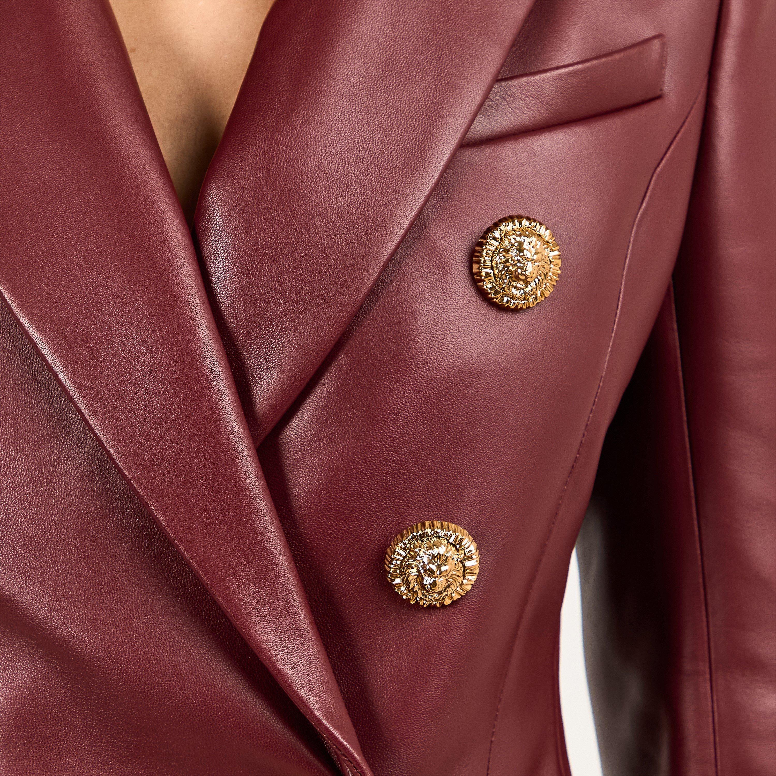 Aubergine - Balmain - Women's Structured Leather Gold-Tone Hardware Blazer - 5