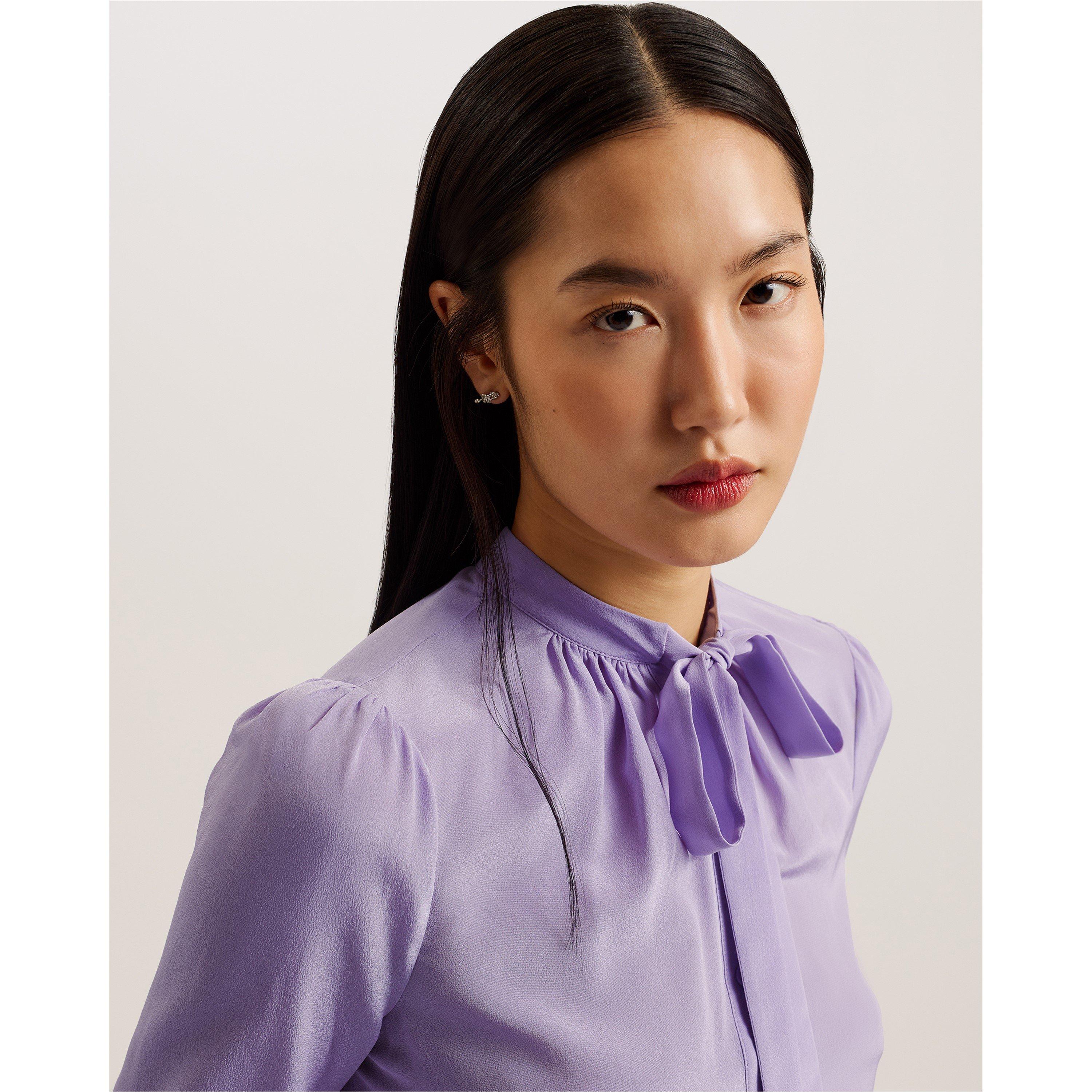 Lt-Purple - Ted Baker - Women's Hazel Tie Neck Long-Sleeve Blouse - 4