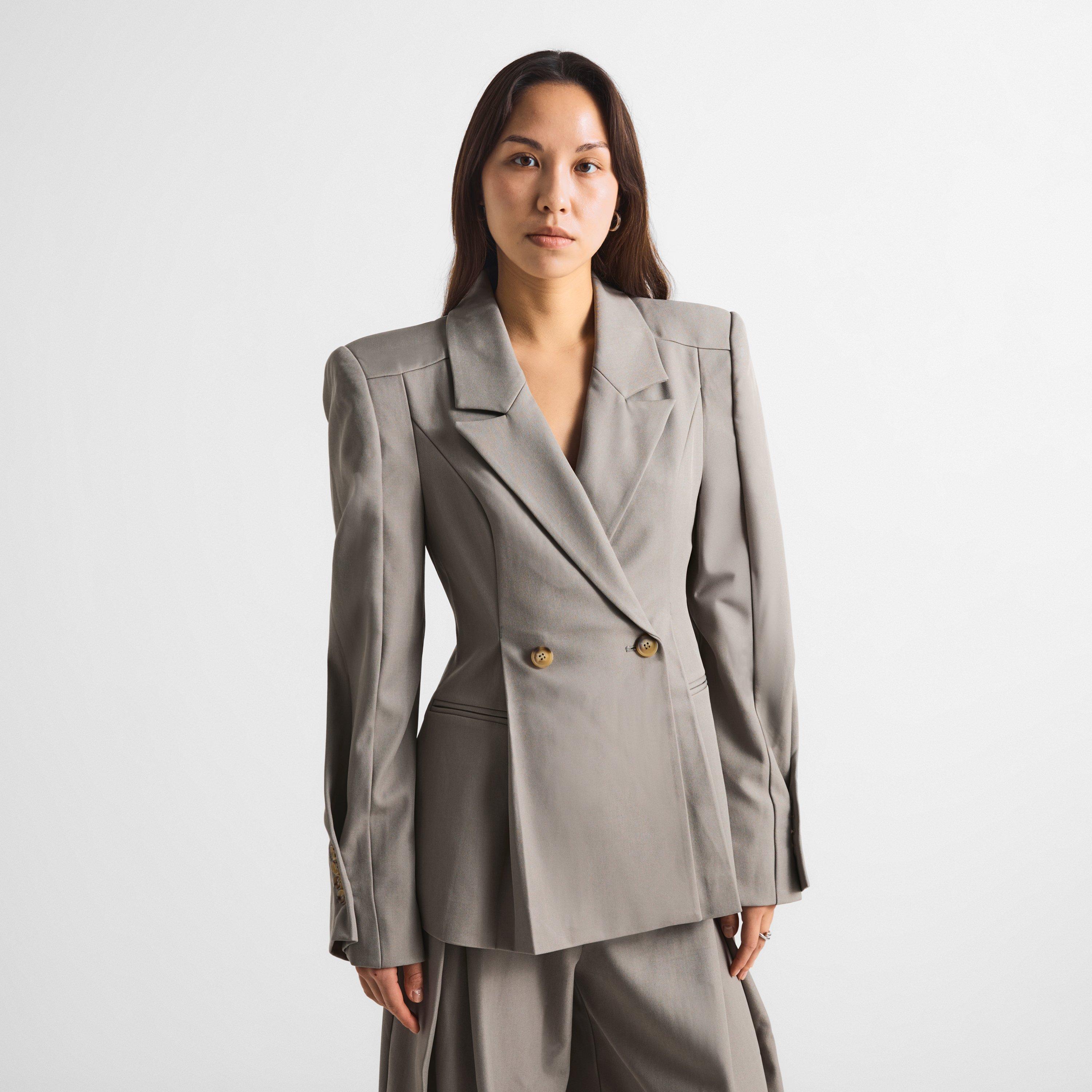 Grey - The Couture Club - Women's Couture Cinch Long-Sleeve Tailored Blazer - 3