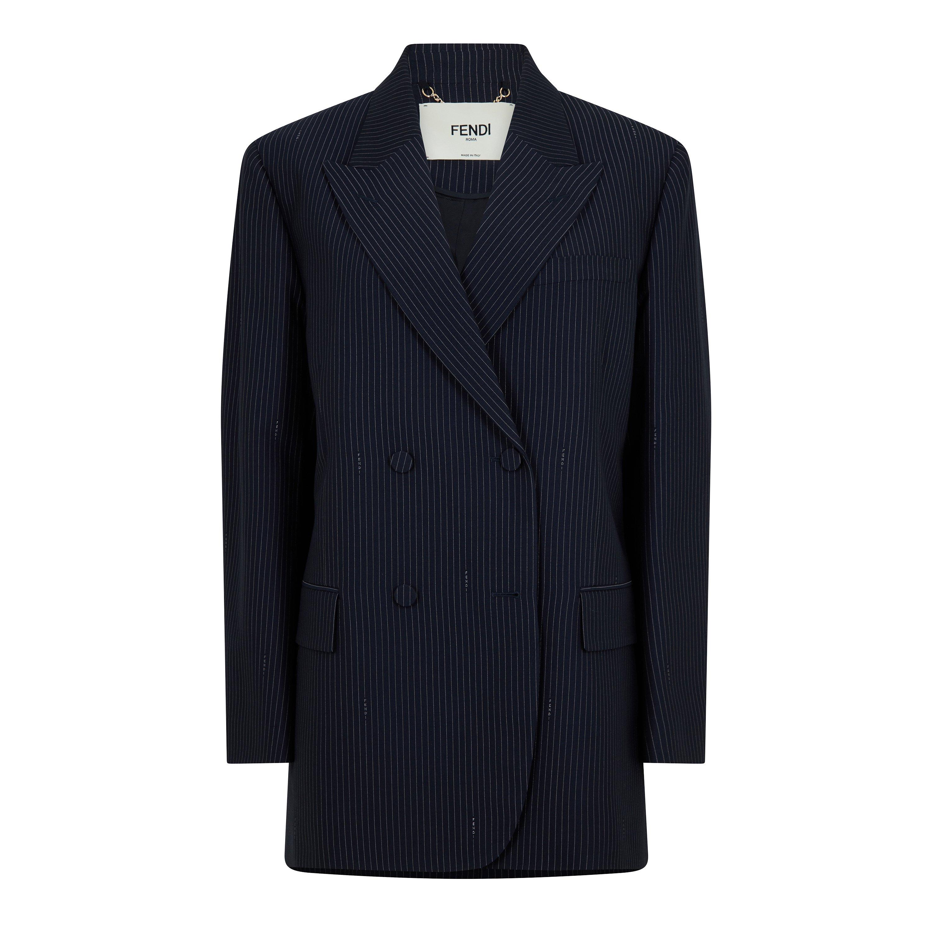 Fendi Womens Pinstriped Blazer - Blue Navy - Size 10 (42)
