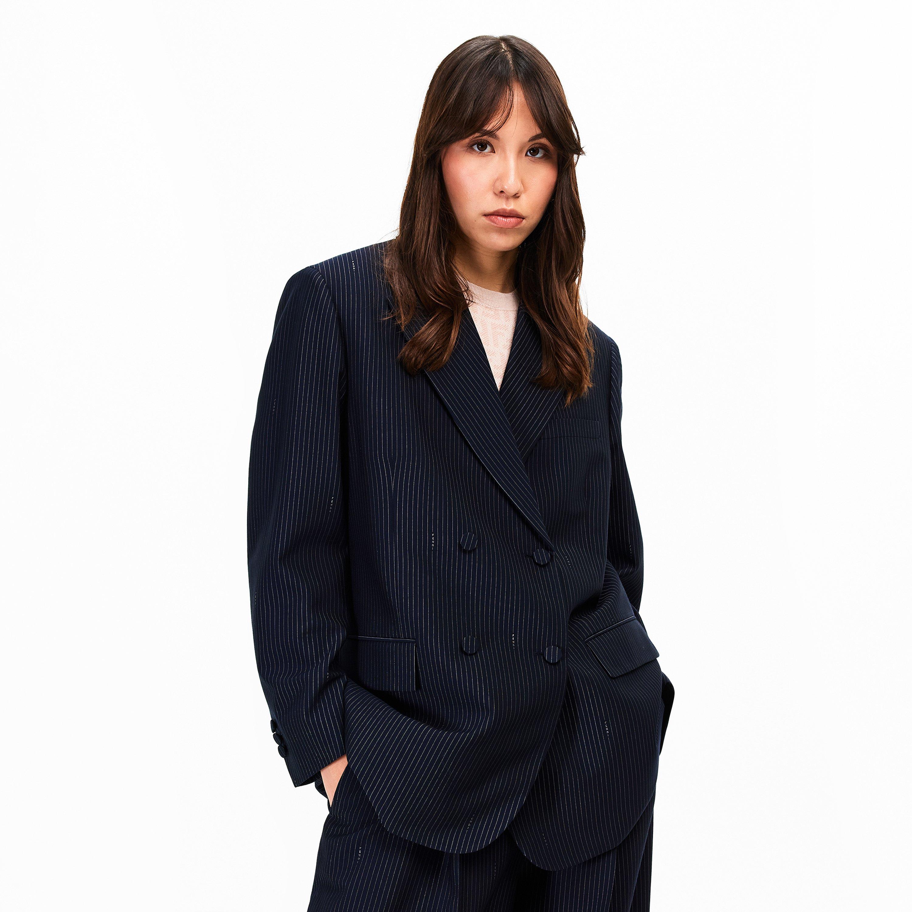 Blue Navy - Fendi - Womens Pinstriped Blazer - 3
