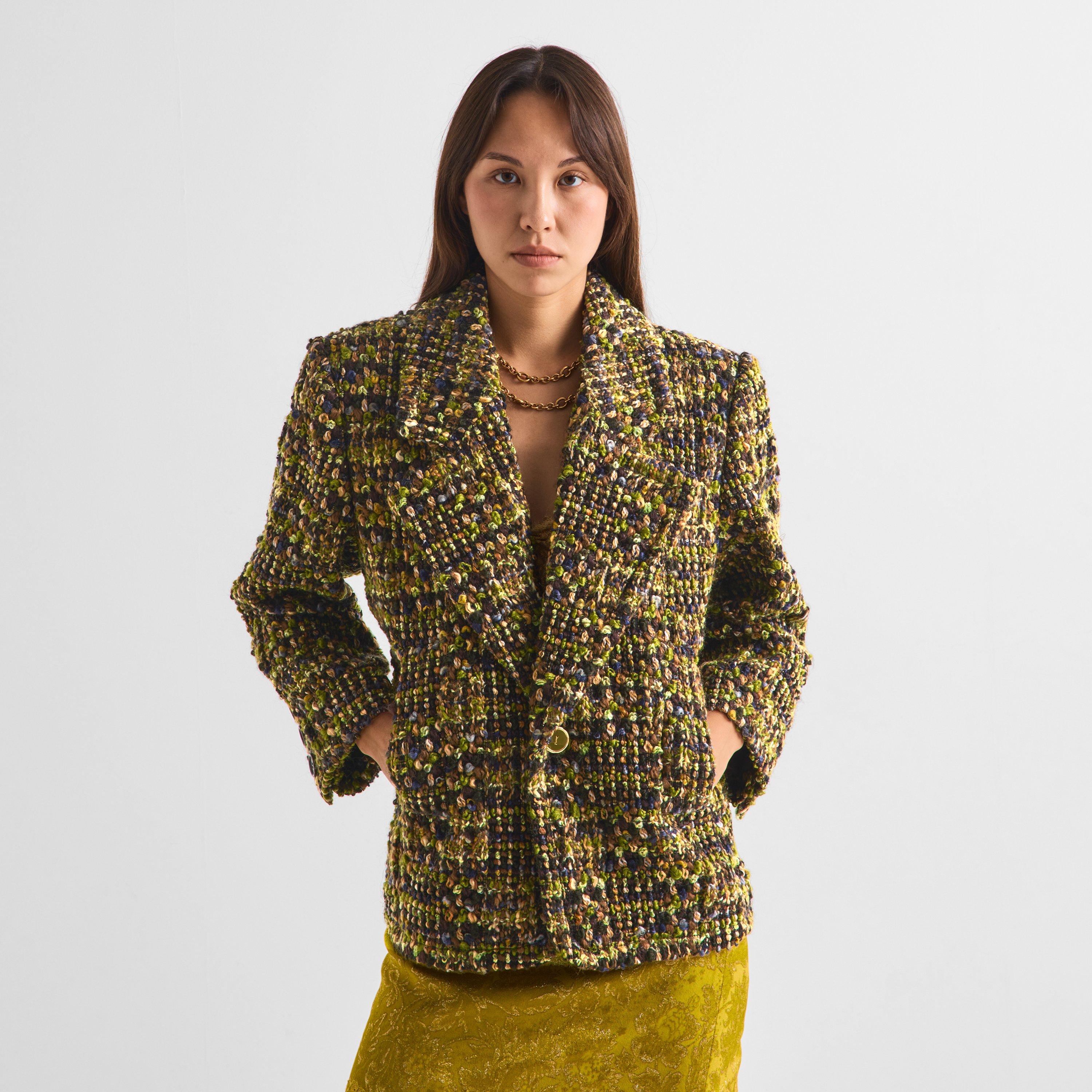 Kaki Gris - Saint Laurent - Women's Tweed Blazer - 3