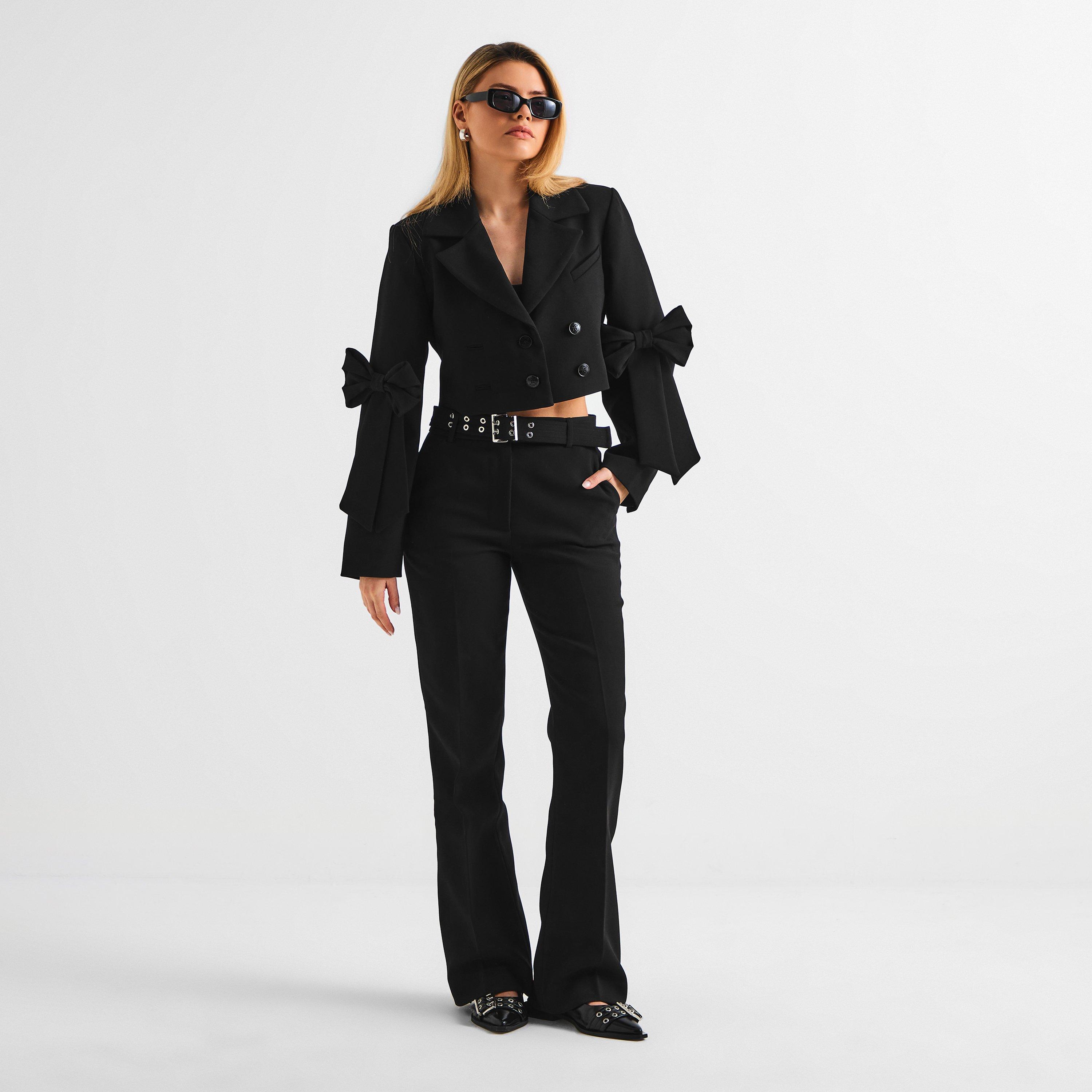 Black - Ganni - Women's Bonded Crop Blazer - 6