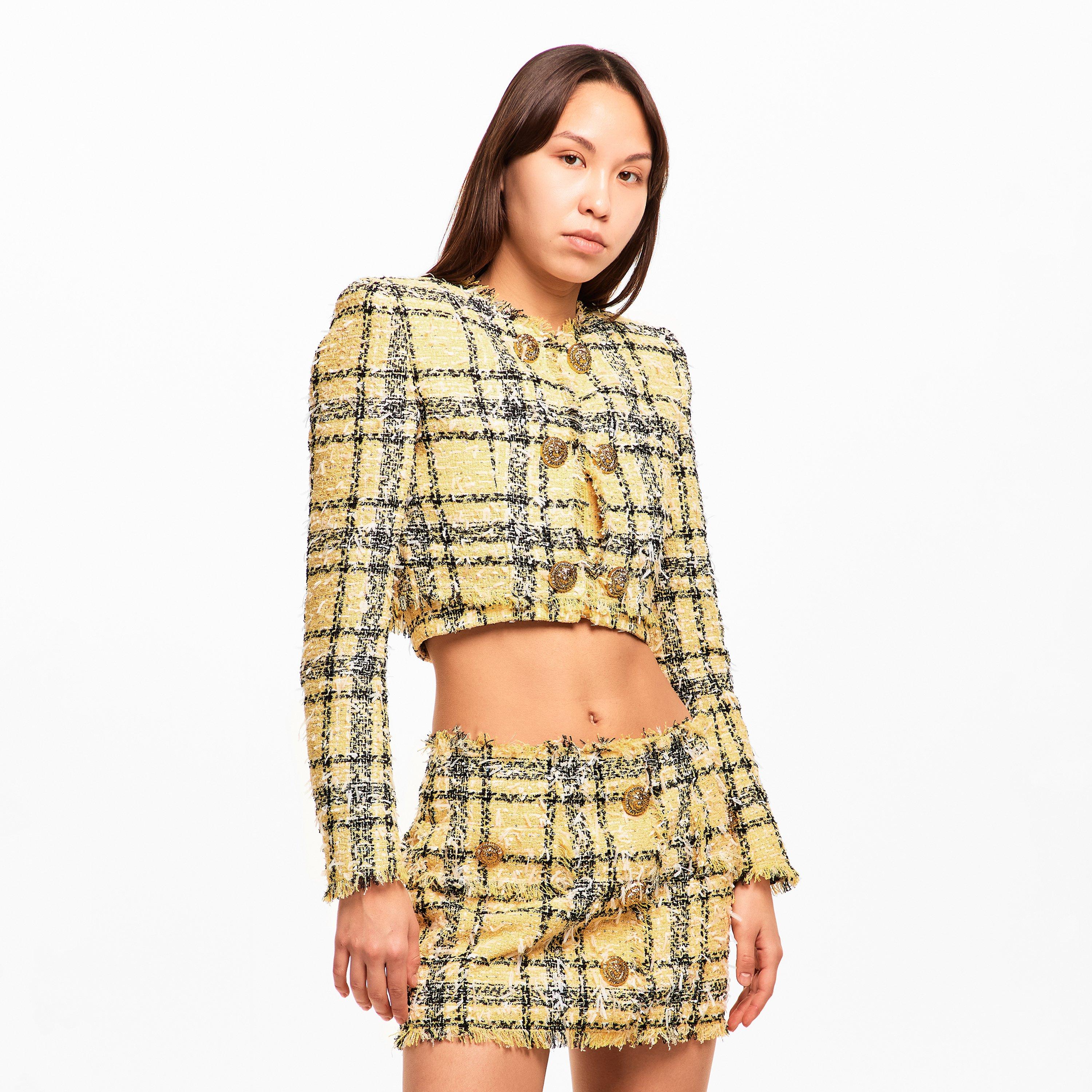Pale Yellow - Balmain - Cropped Jacket in Glitter Tweed - 3
