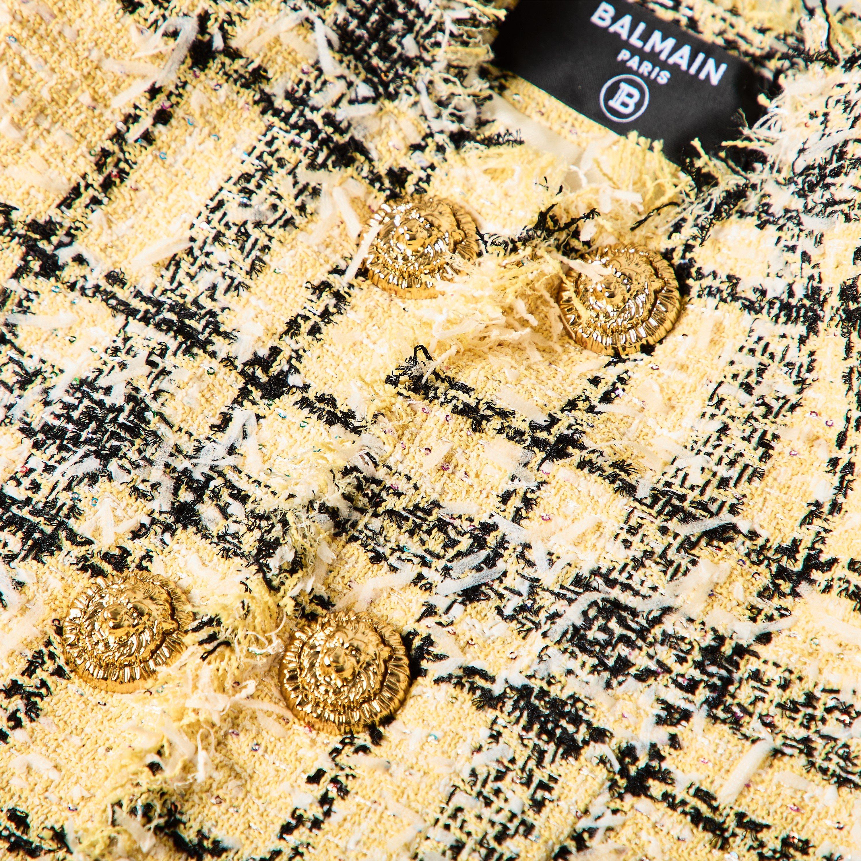 Pale Yellow - Balmain - Cropped Jacket in Glitter Tweed - 5