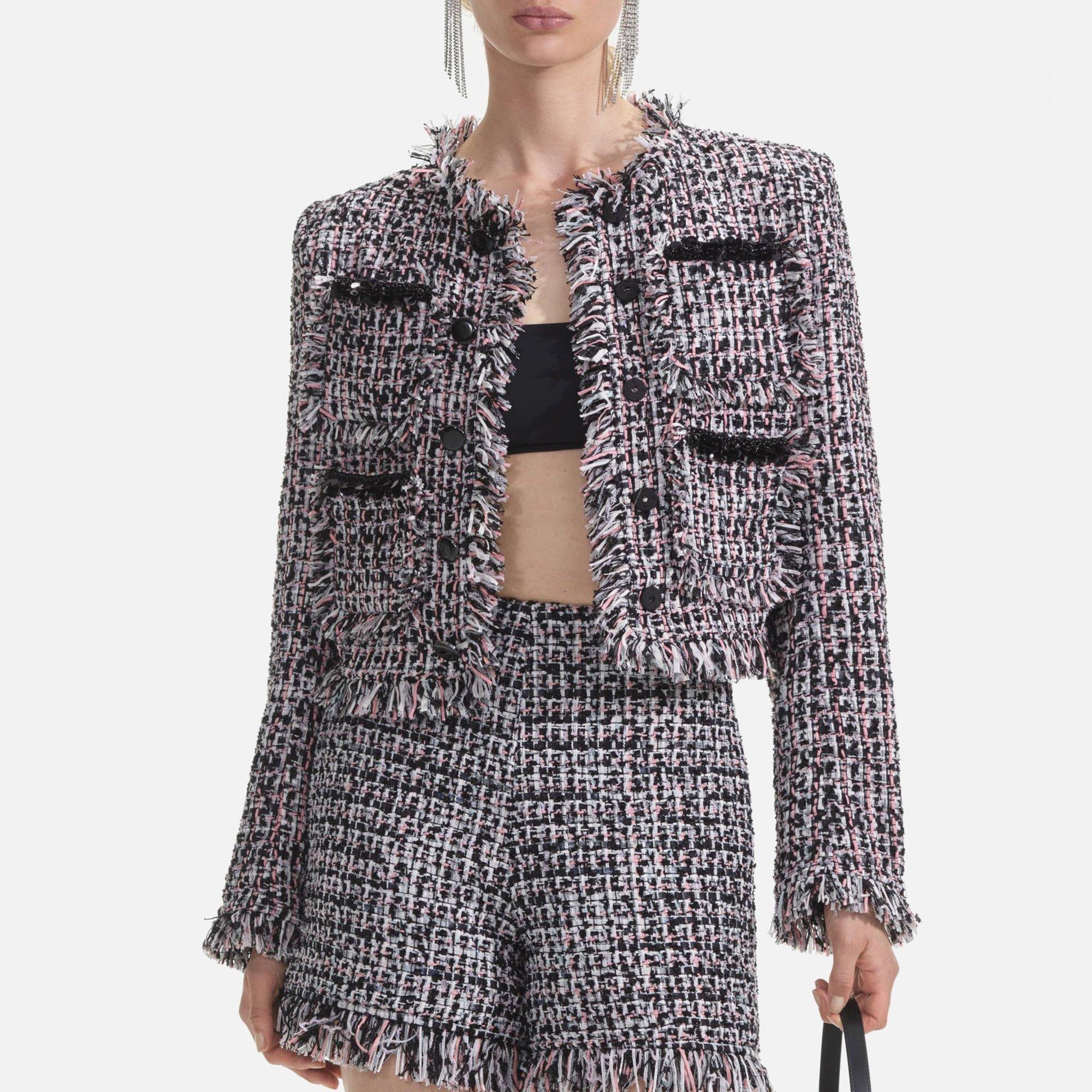 Black - Self Portrait - Women's Fringed Buckle Blazer - 1