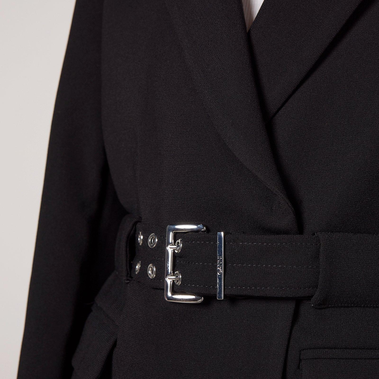 Black - Ganni - Women's Crepe Belt Blazer - 3