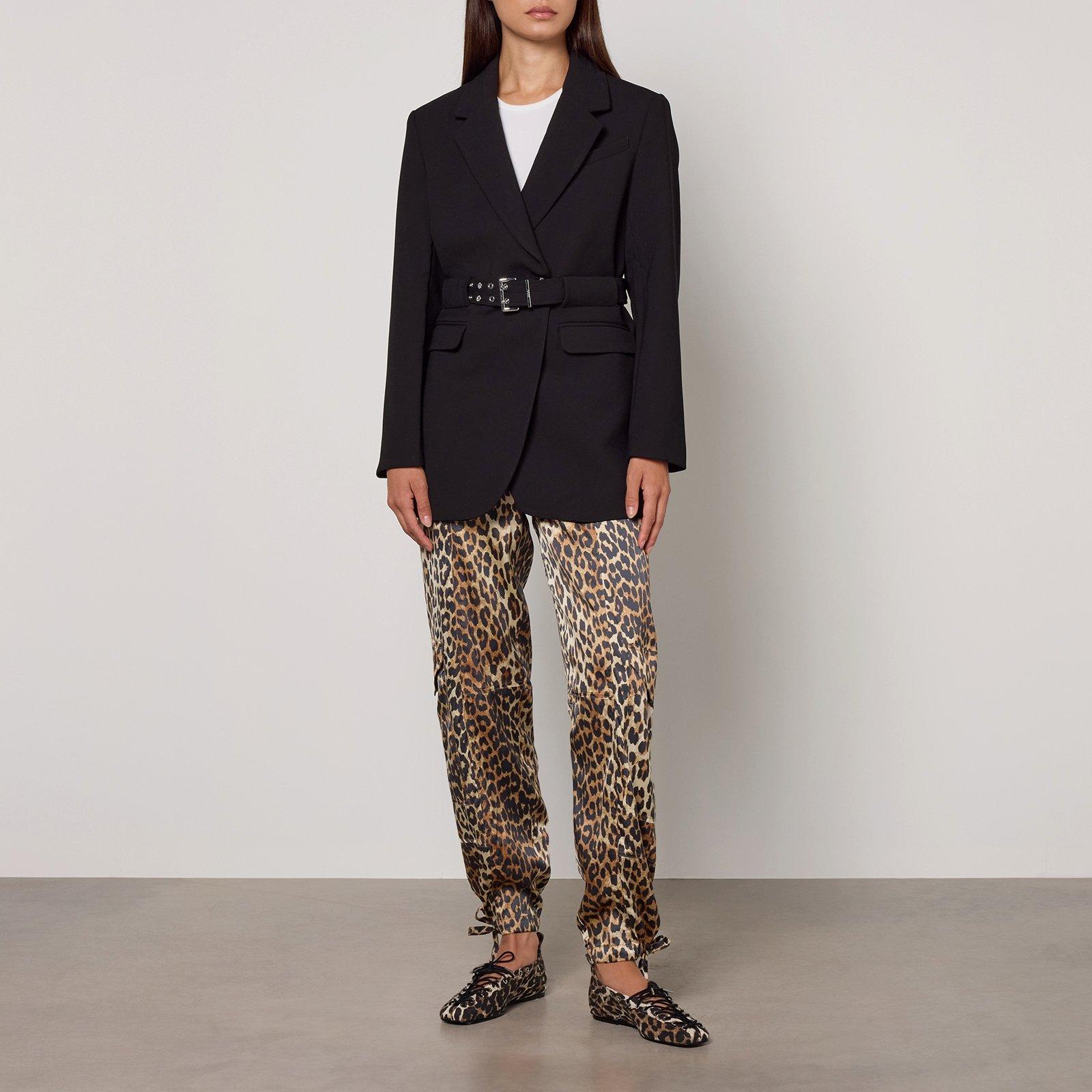 Black - Ganni - Women's Crepe Belt Blazer - 4