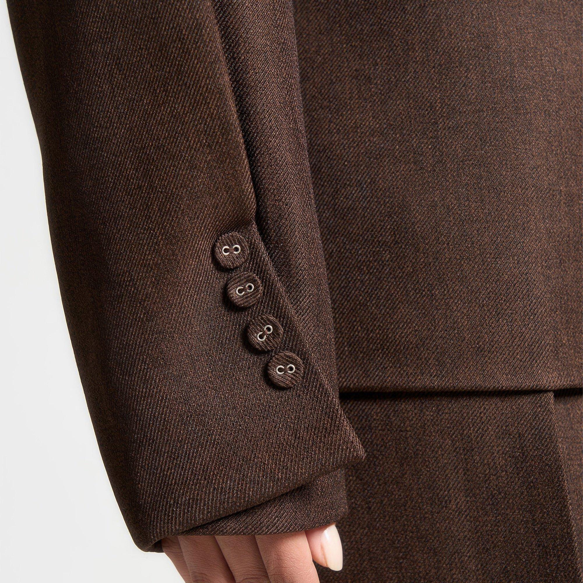 Brown - Maniere De Voir - Womens Belted Twist Sleeve Tailored Blazer - 6