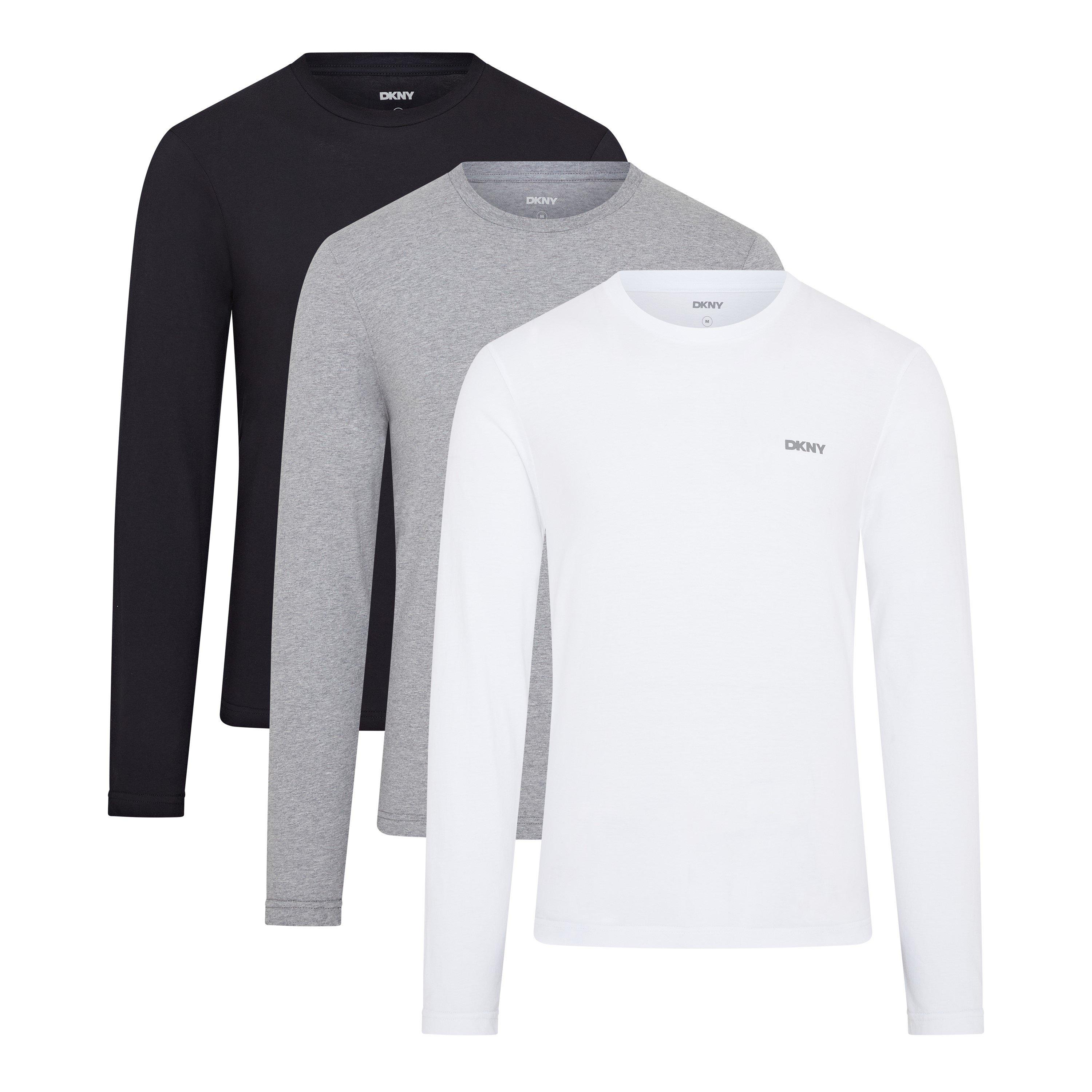 Blk/Wht/Gry - DKNY - 3-Pack Long Sleeve Mens T-Shirt Warriors - 1