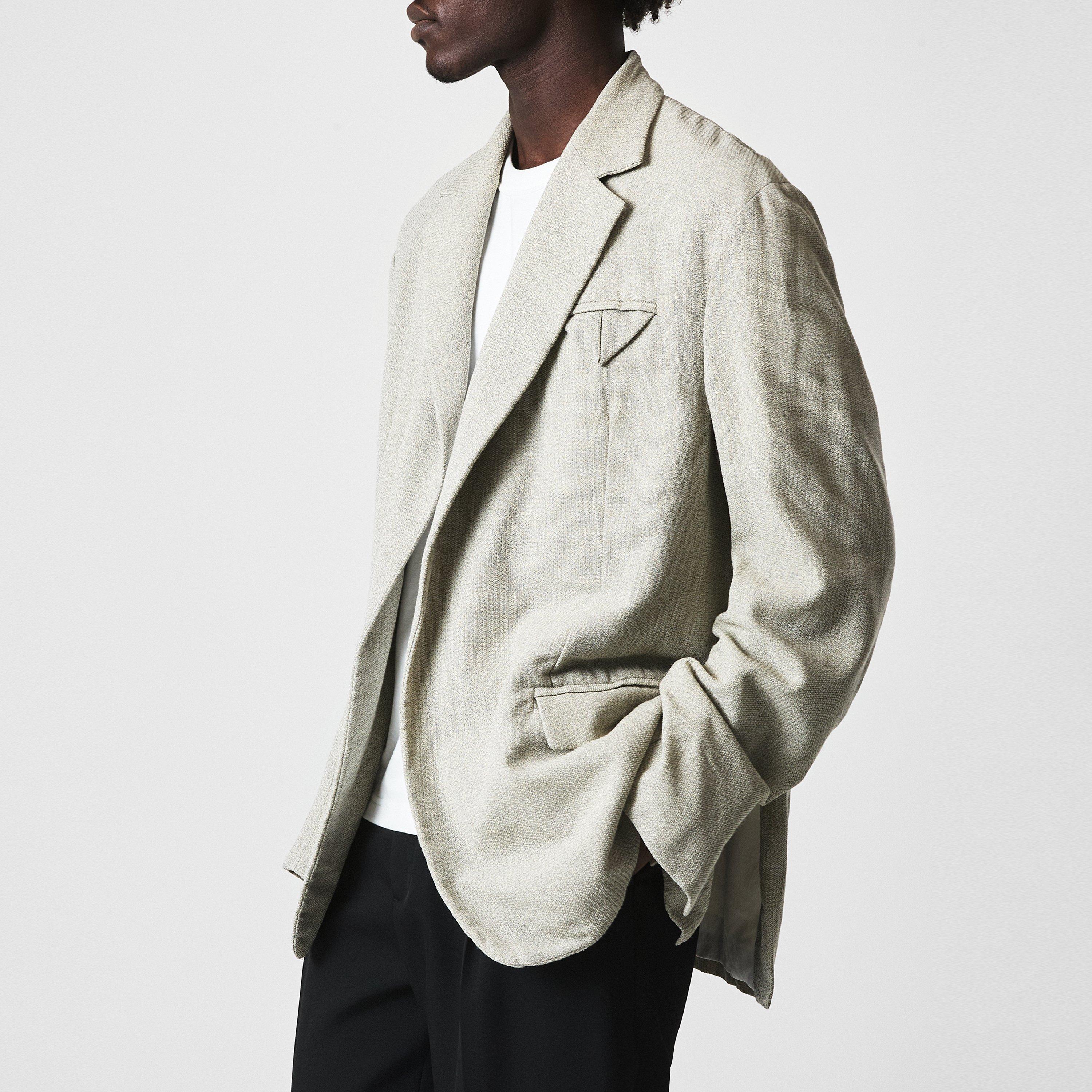 Bone/Melg 9286 - Bottega Veneta - Men's Mouline Wool Silk Long Sleeve Overshirt - 3