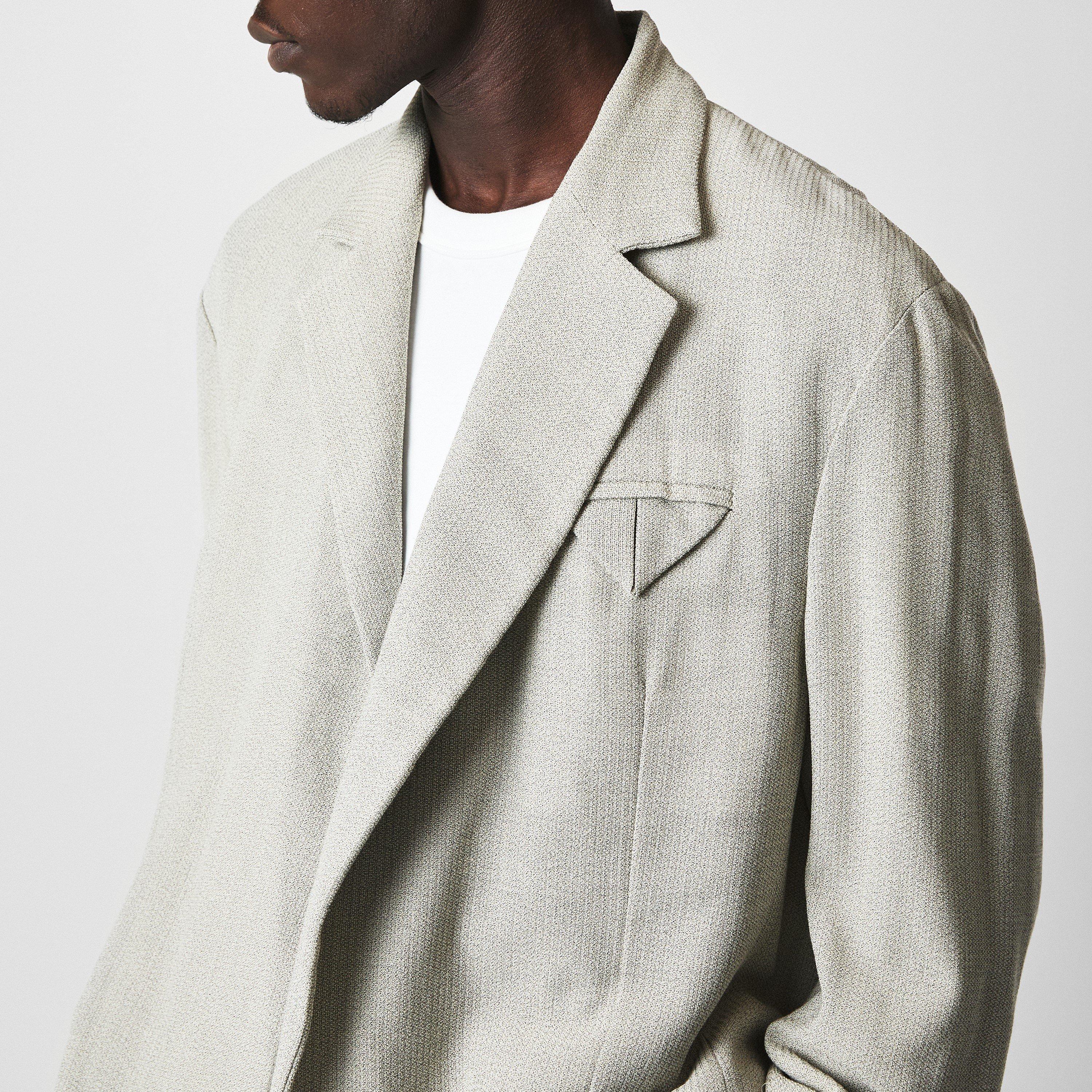 Bone/Melg 9286 - Bottega Veneta - Men's Mouline Wool Silk Long Sleeve Overshirt - 5