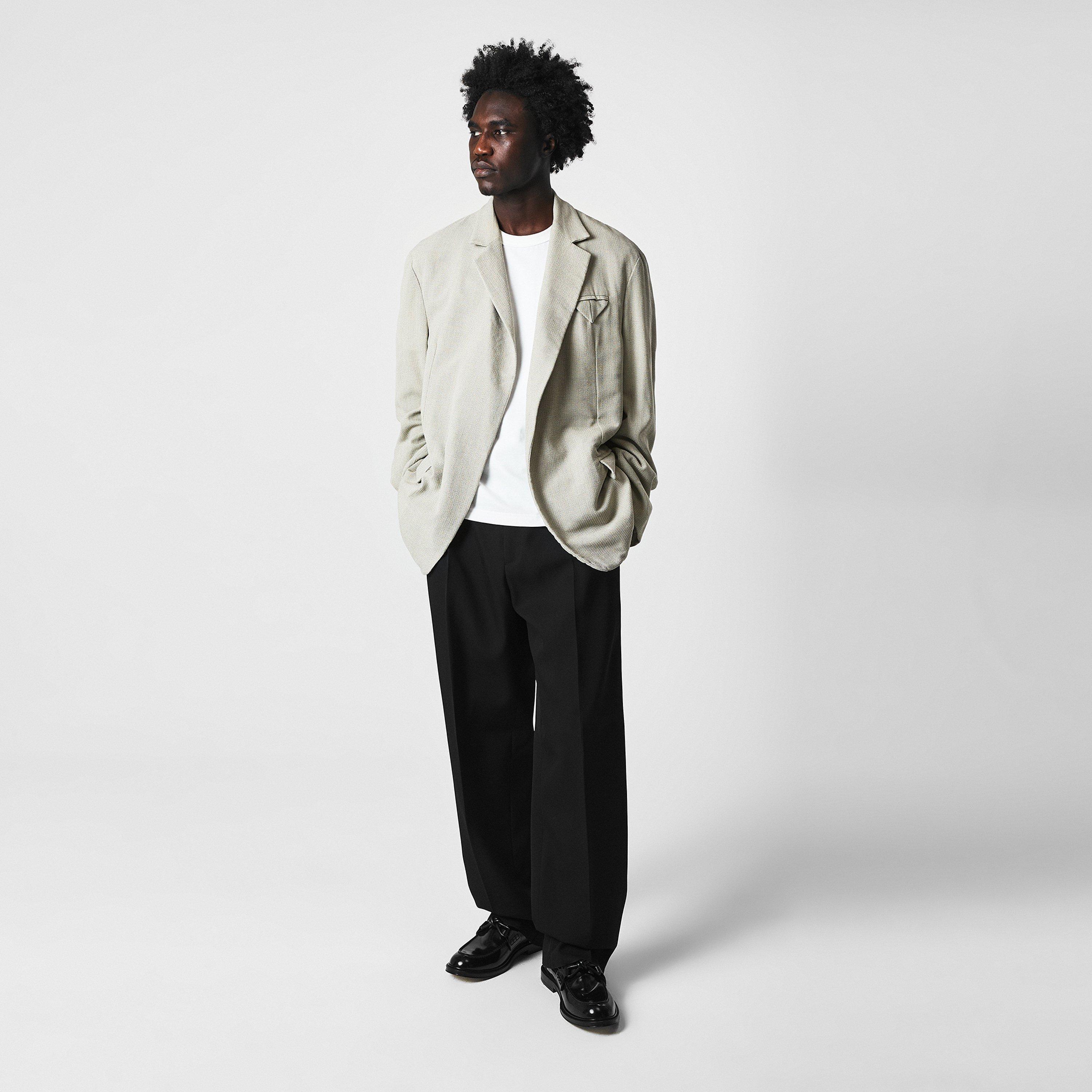 Bone/Melg 9286 - Bottega Veneta - Men's Mouline Wool Silk Long Sleeve Overshirt - 6