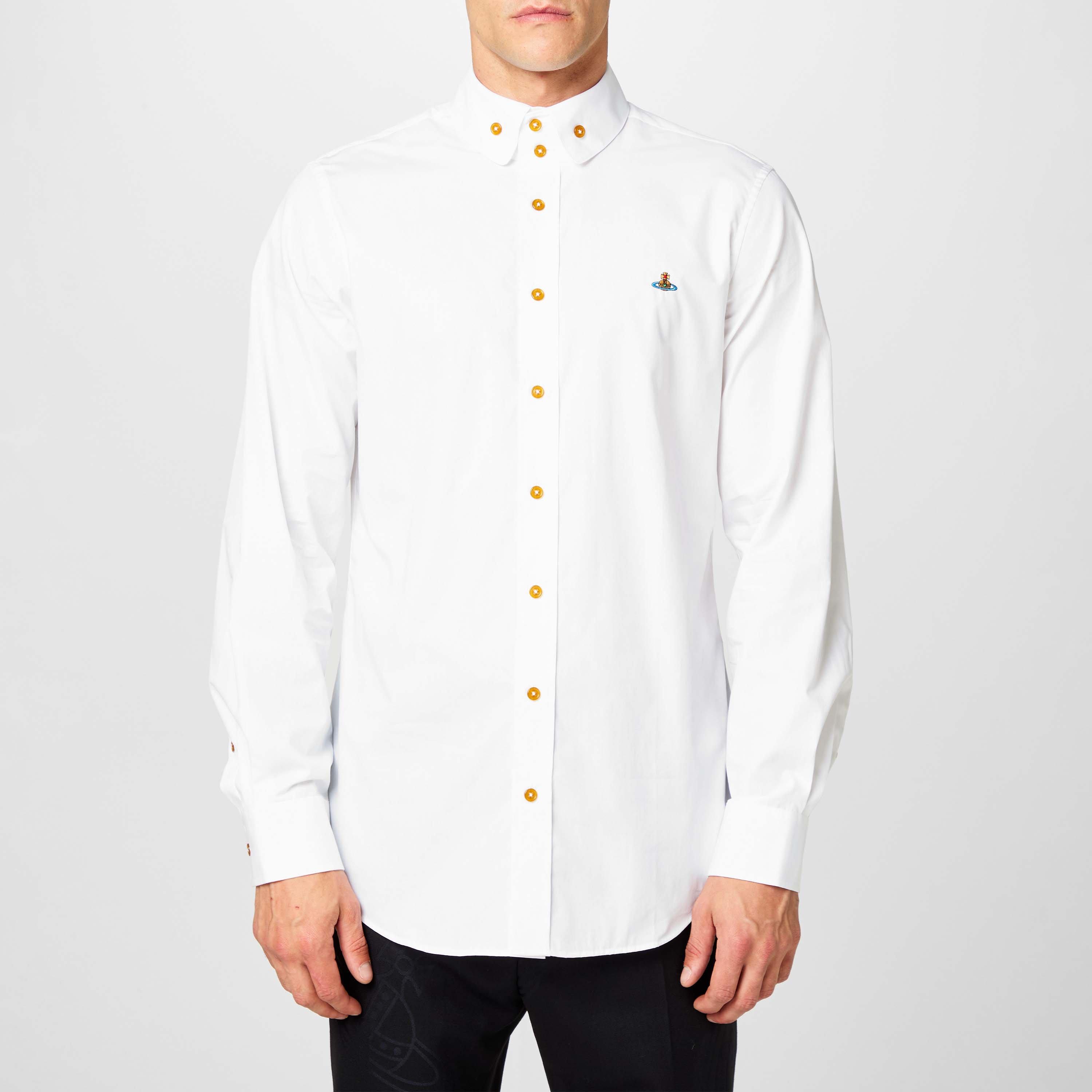 White - Vivienne Westwood - Men's Logo Cotton Krall Long Sleeved Shirt - 3