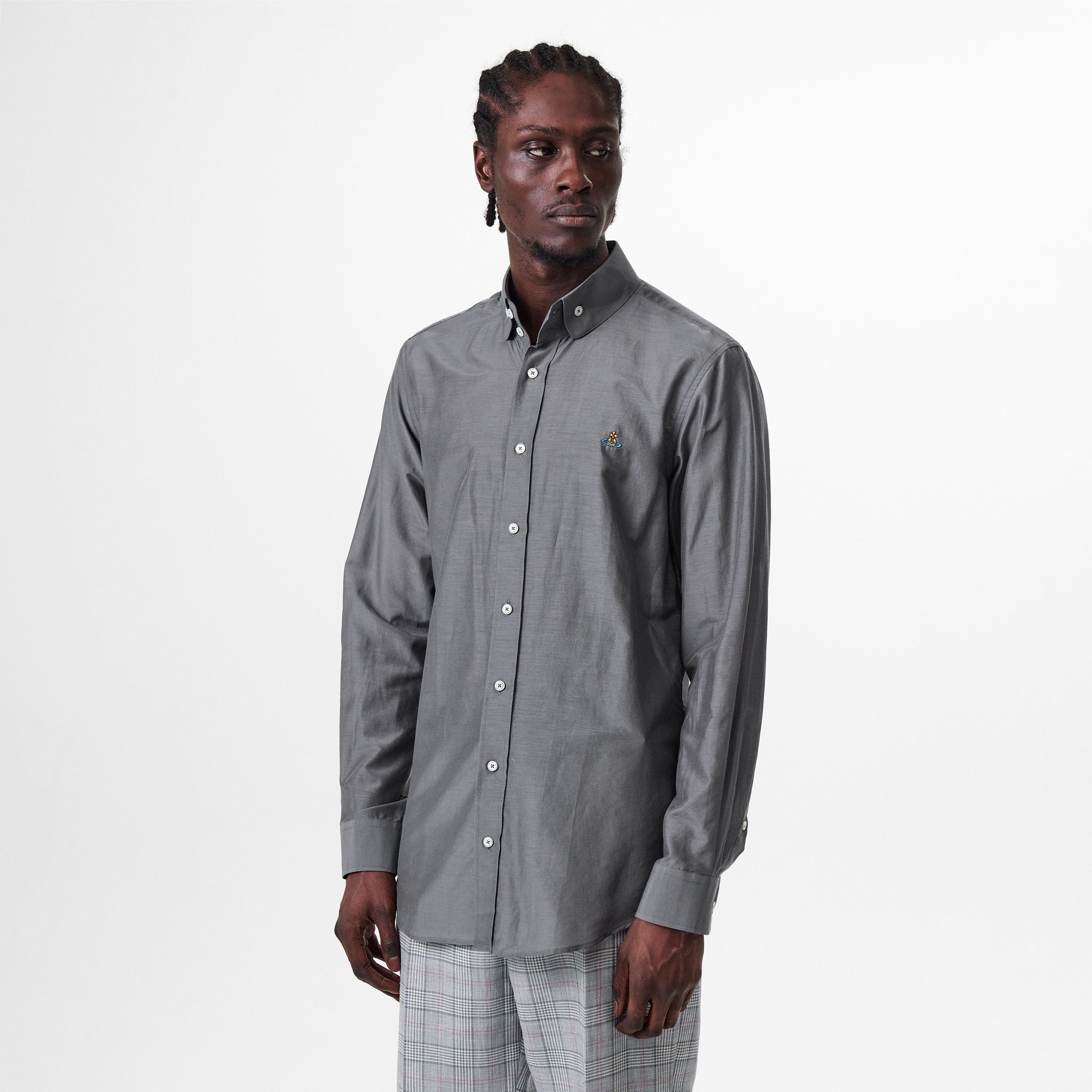 Grey - Vivienne Westwood - Men's Logo Cotton Krall Long Sleeved Shirt - 3