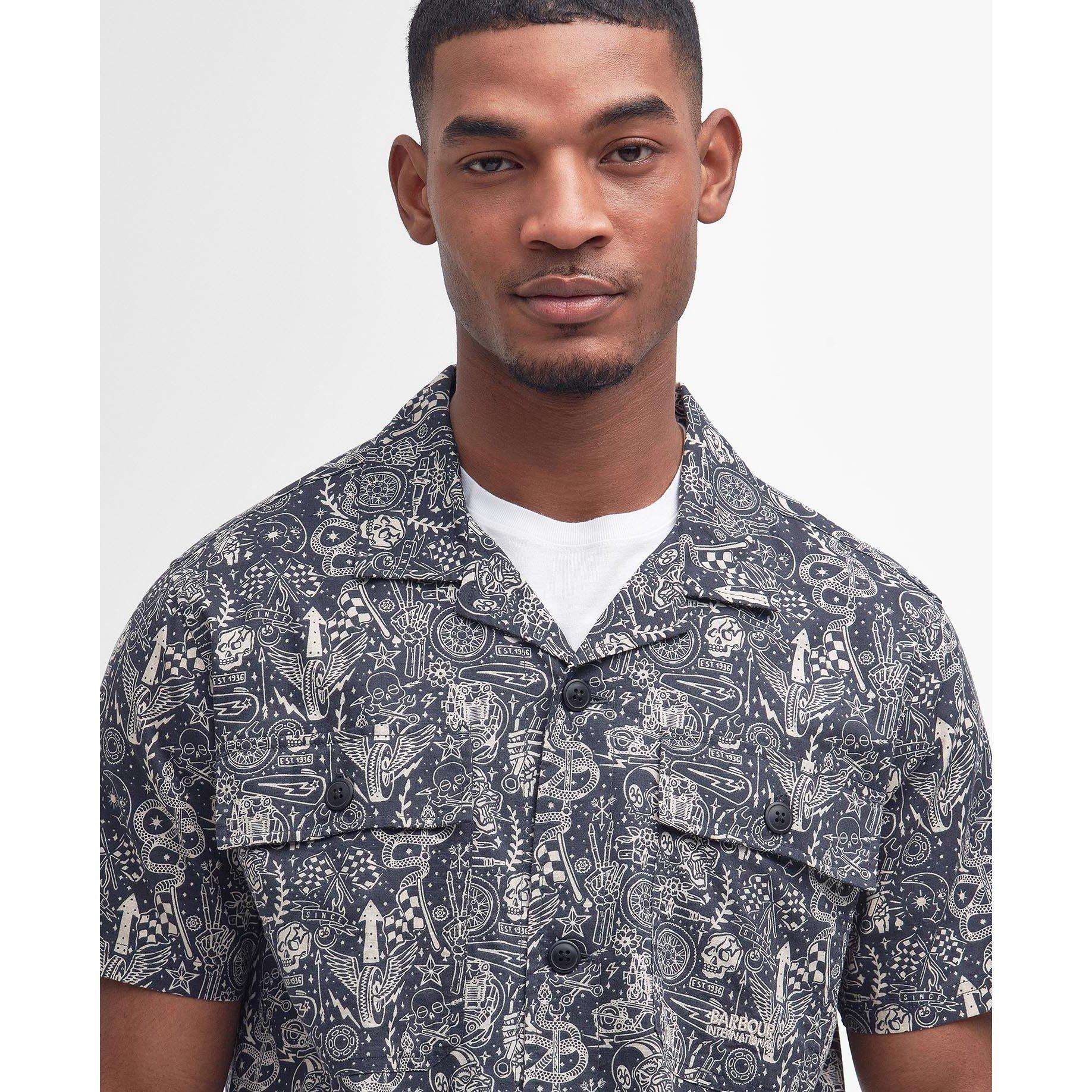 Navy NY91 - Barbour International - Mitchel Printed Short Sleeve Shirt - 5