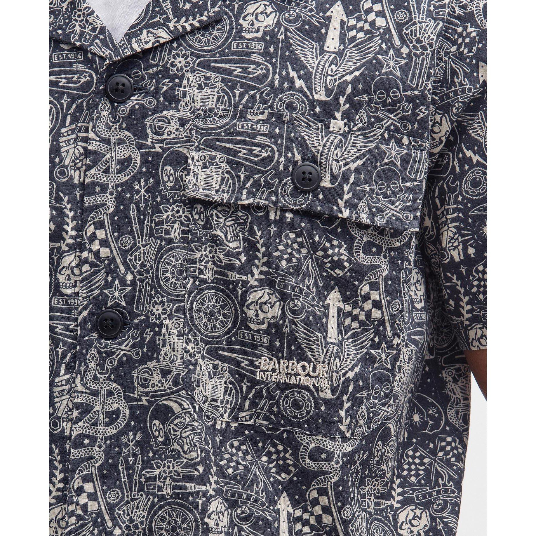 Navy NY91 - Barbour International - Mitchel Printed Short Sleeve Shirt - 6