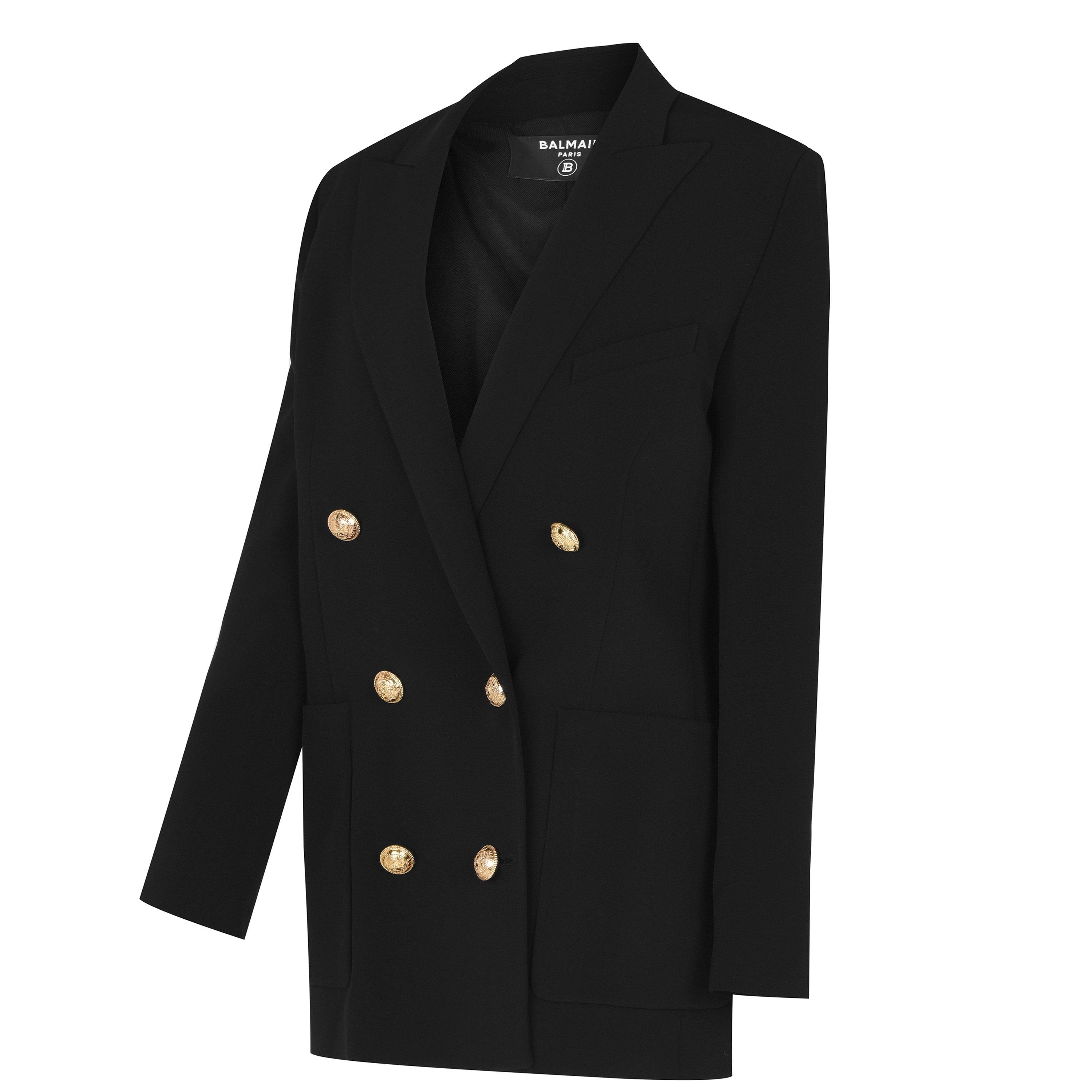 Noir 0PA - Balmain - Women's 6 Buttoned Boyfriend Double Breasted Viscose Long Sleeve Blazer - 6