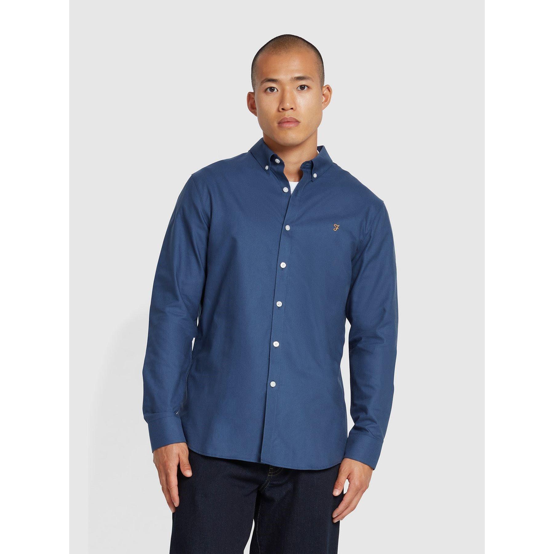 Farah Men's Oxford Long Sleeve Shirt - Deep Blue - Medium