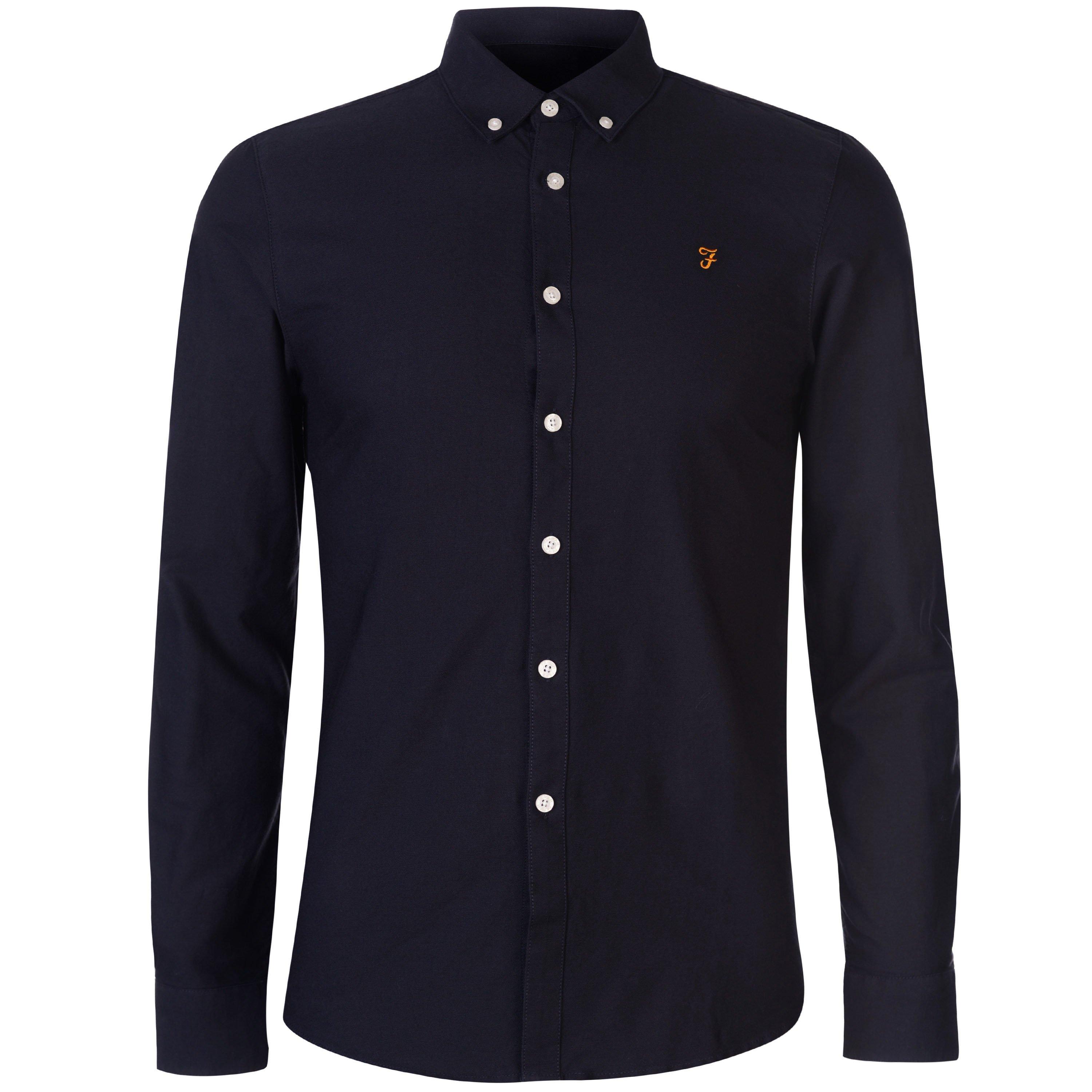 Farah Men's Oxford Long Sleeve Shirt - Navy 454 - Extra Lge