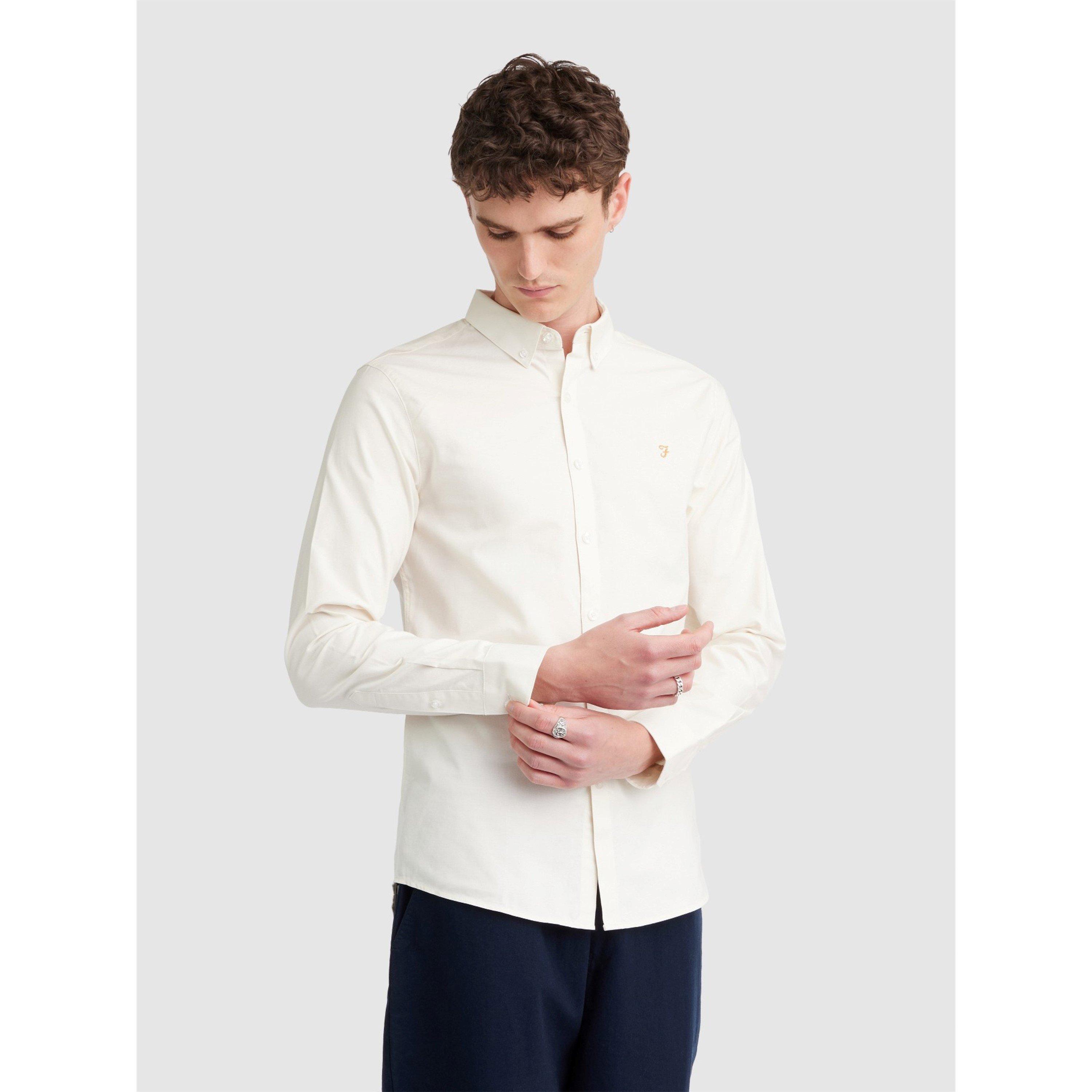 Farah Men's Oxford Long Sleeve Shirt - Ecru 280 - X Large