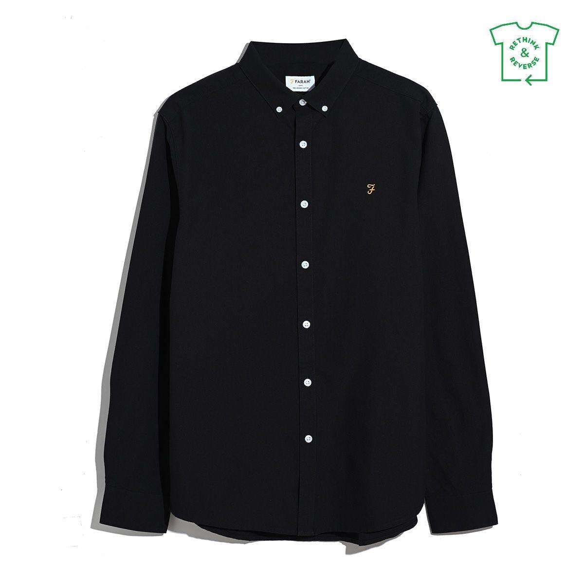 Farah Men's Oxford Long Sleeve Shirt - Black 010 - Large