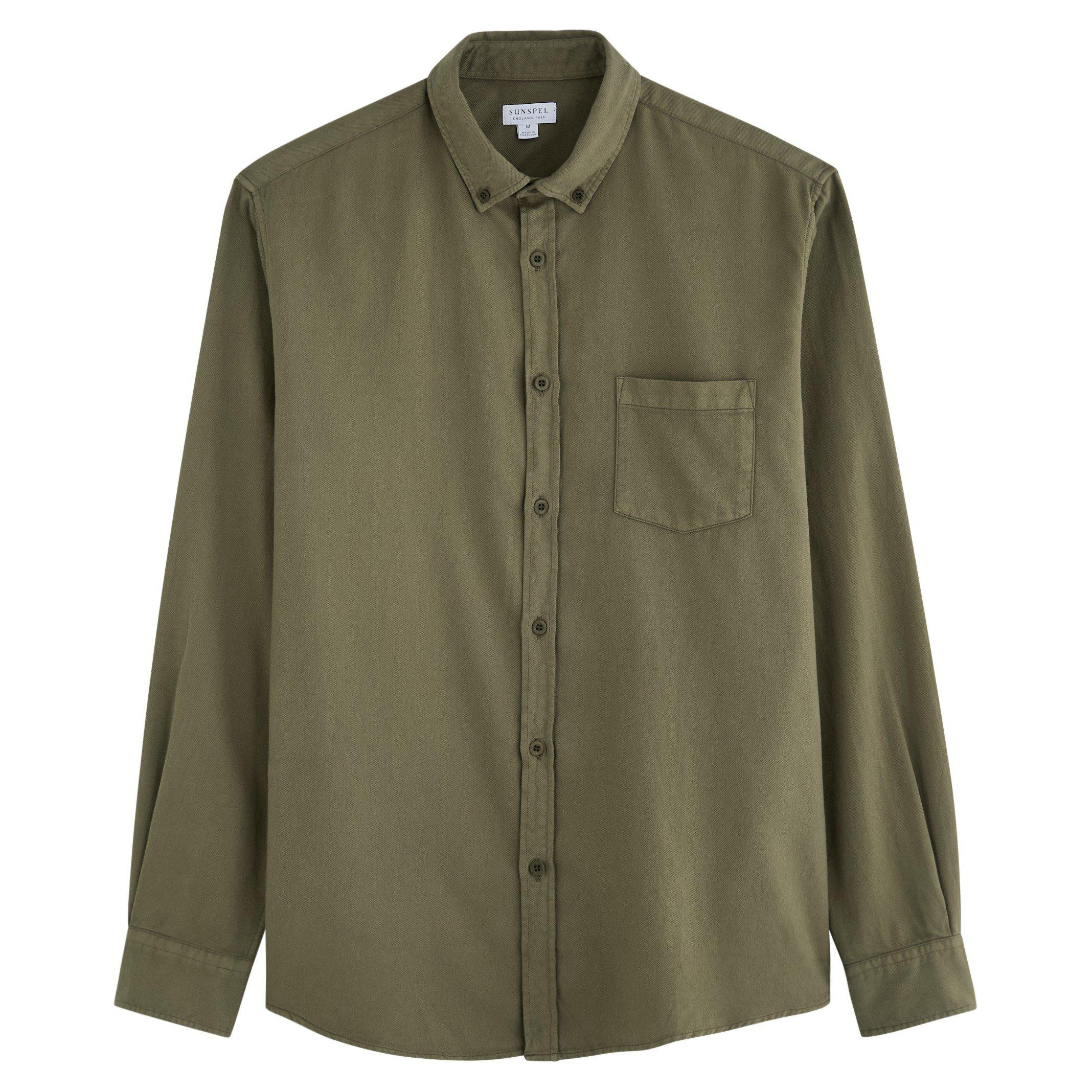 KHAKI - Sunspel - SUNS SHRT LS CTTN