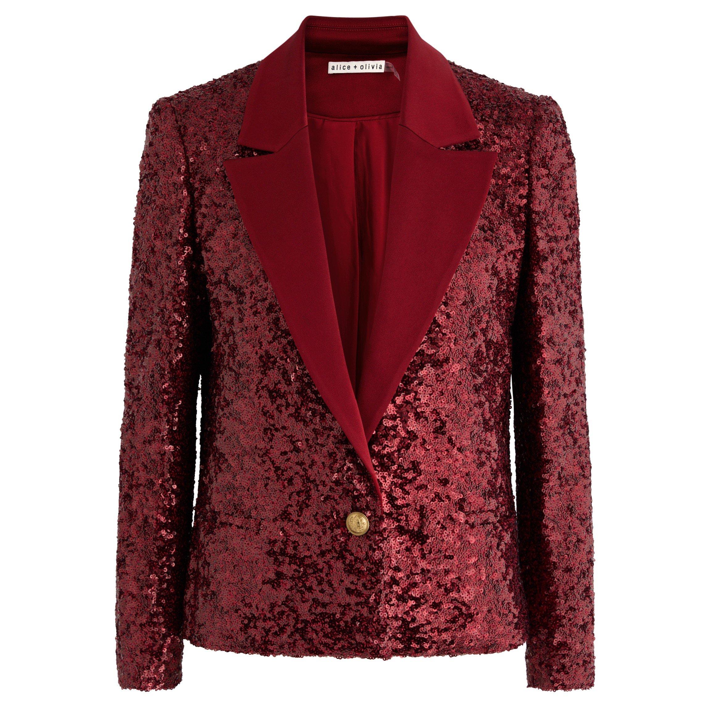 DARK RED - Alice And Olivia - J LS DEVYN BOXY SEQUIN BLAZER