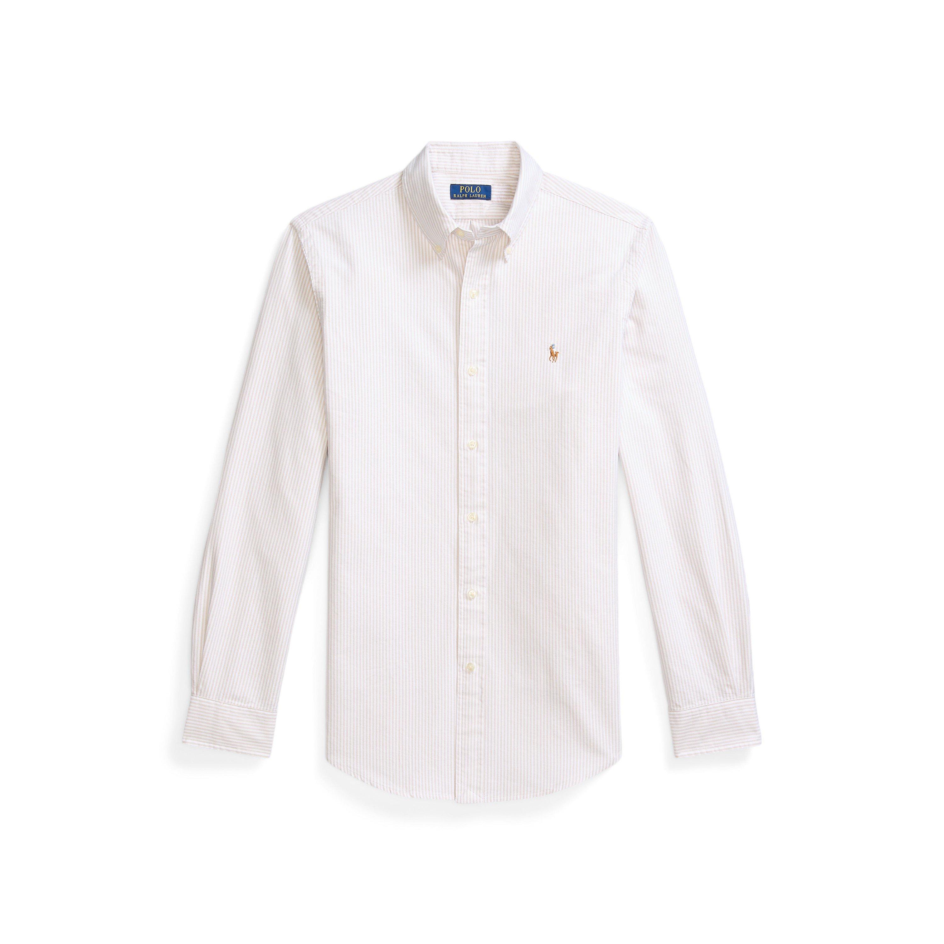 Polo Ralph Lauren Men's Beige/White Slim Fit Striped Oxford Shirt - 2XL