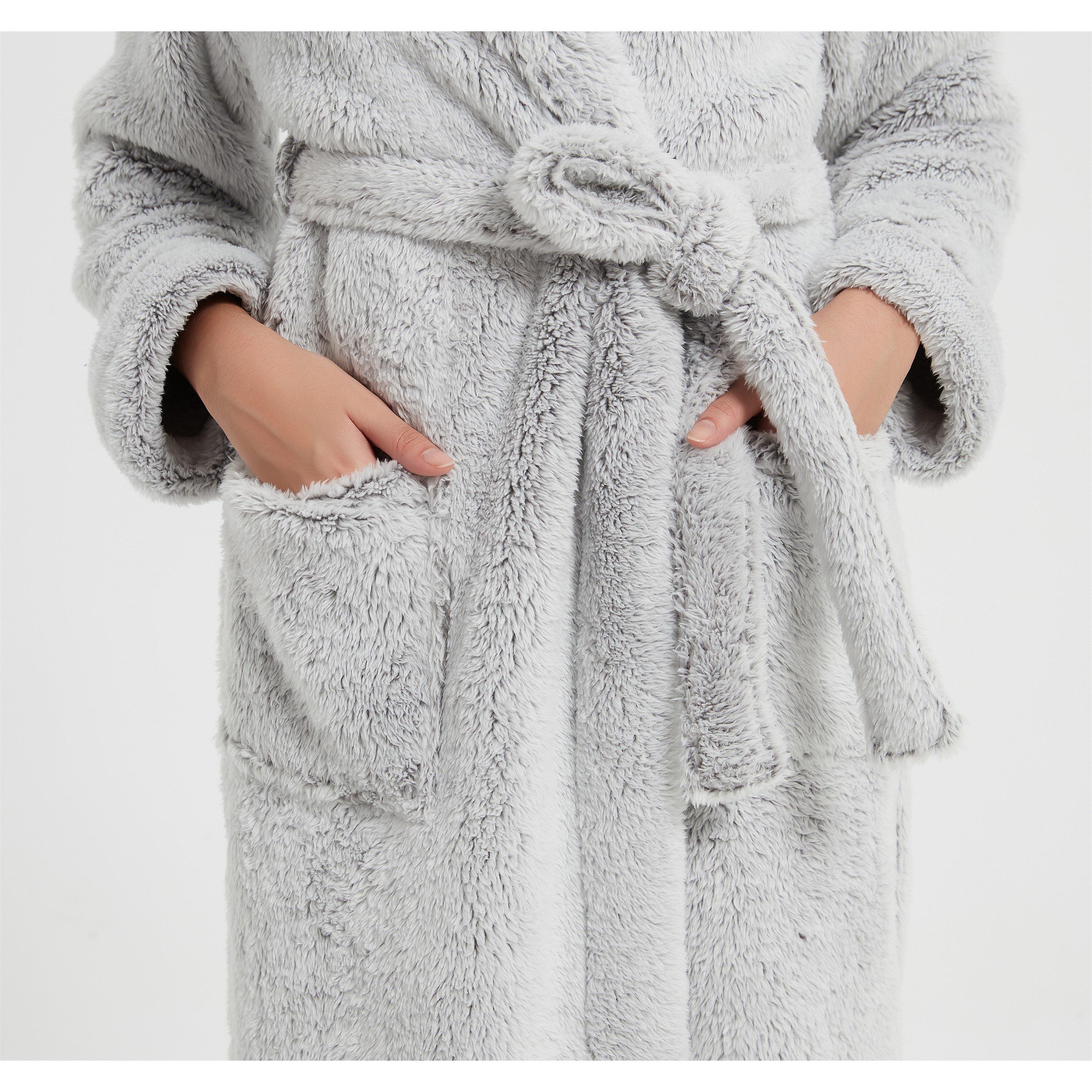 Linea Ladies Luxury Hooded Fleece Dressing Gown Flauschige Morgenmantel Sports Direct