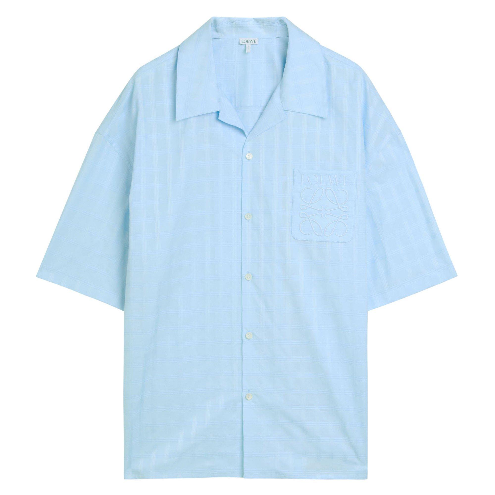 BLUE - LOEWE - Men's Check Cotton Camp-Collar Short-Sleeve Shirt