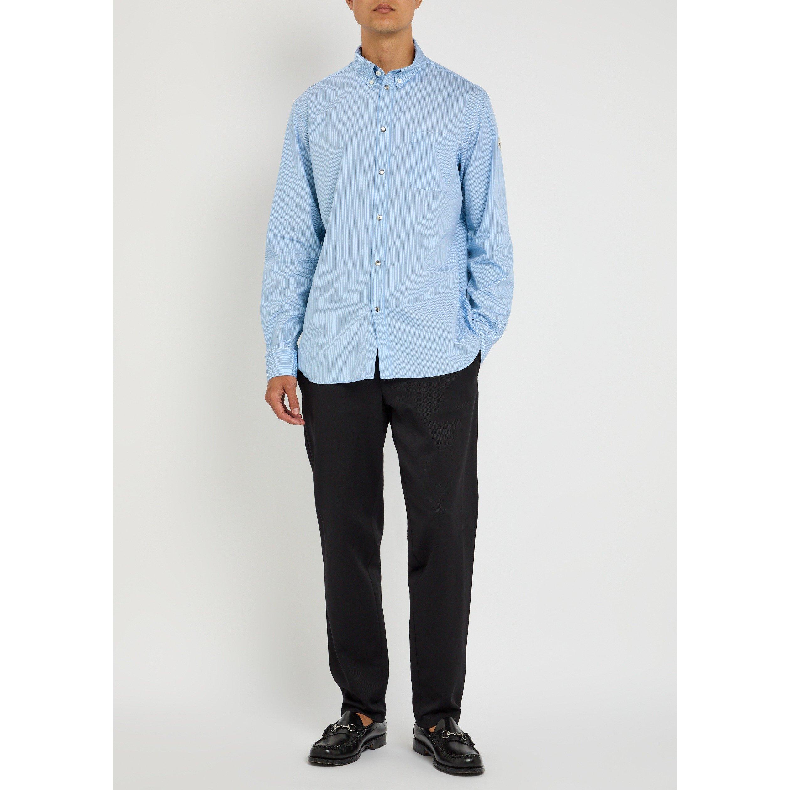 LIGHT BLUE - Moncler - Men's Striped Cotton Long-Sleeve Shirt - 5