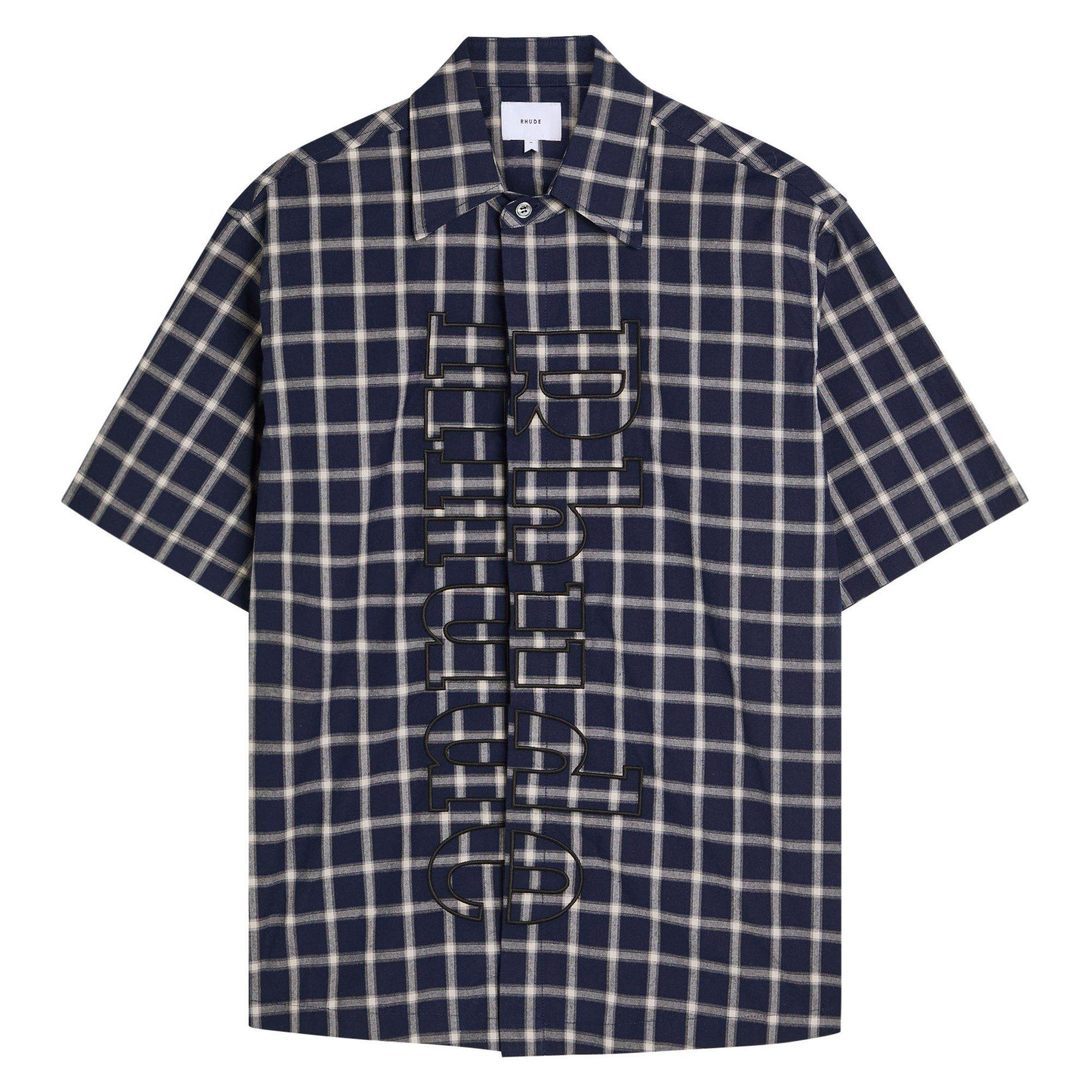 NAVY - Rhude - RH CENTER LOGO BUTTON UP SHIRT - 1
