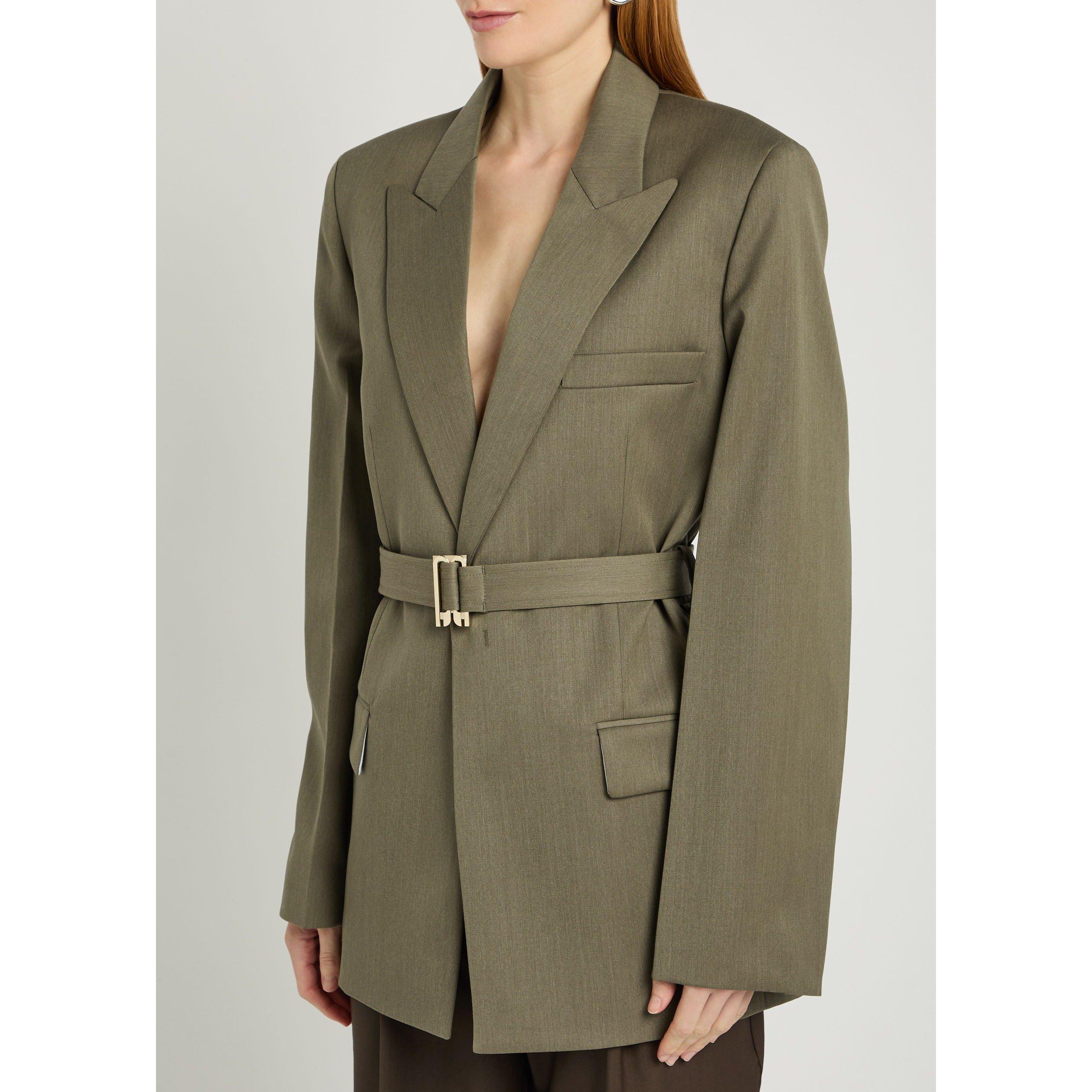 SAGE - Victoria Beckham - Women's Belted Tailored Wool Oversized Blazer - 2