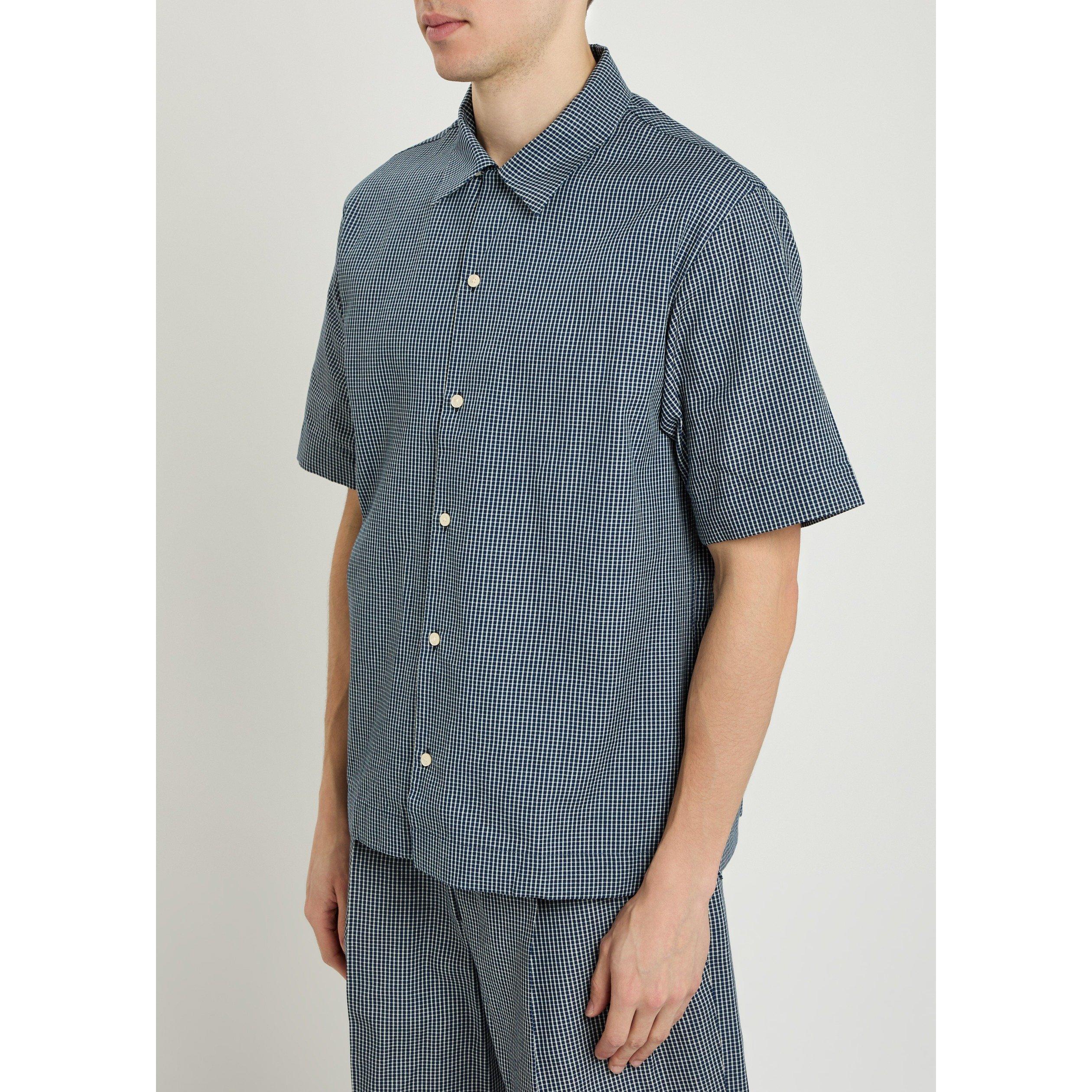 WHITE AND BLUE - GIVENCHY - Men's Cotton Check Short-Sleeve Bowling Shirt - 2